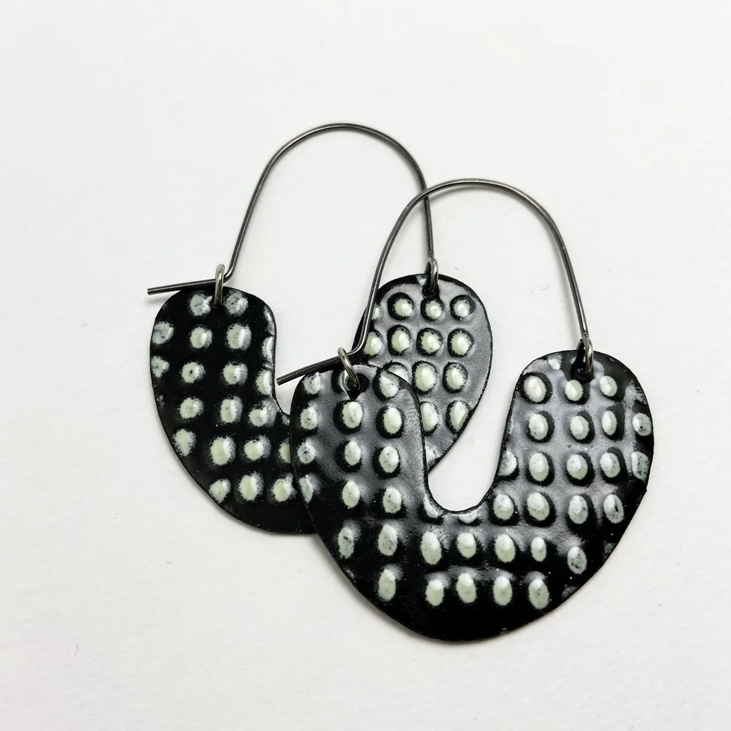 Enameled Steel Polka Dot Hoops in Black and Cream by Tammi Sloan of My Brown Wren