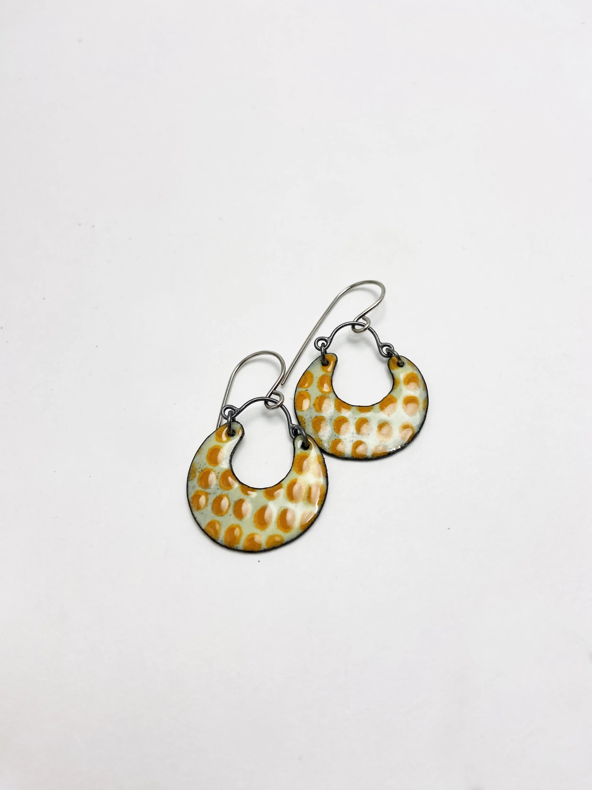 Small Enameled Steel Crescent Hoop Dangles in Melon and Orange