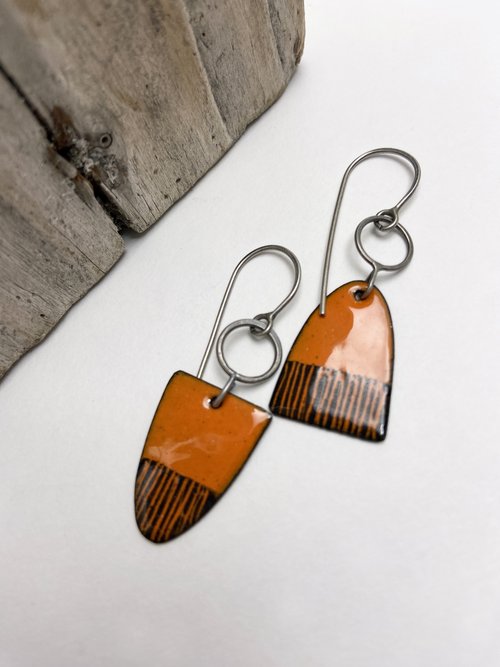 Asymmetrical Enamel Drop Earrings with Silver Nugget Ear Wires in Aqua or Coffee - My Brown Wren Jewelry and Jewelry Making Tutorials