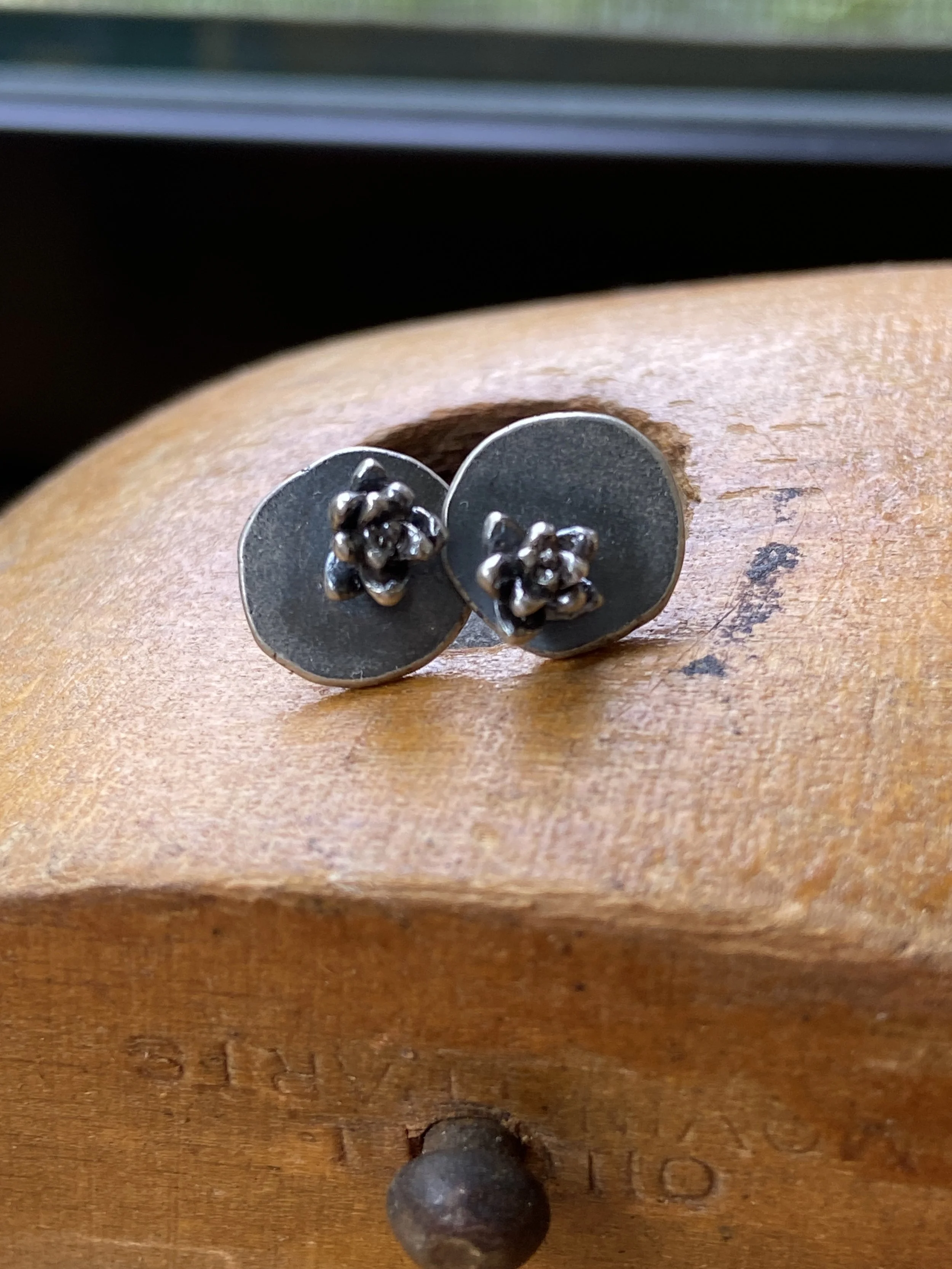 Tiny Silver Succulent Earrings
