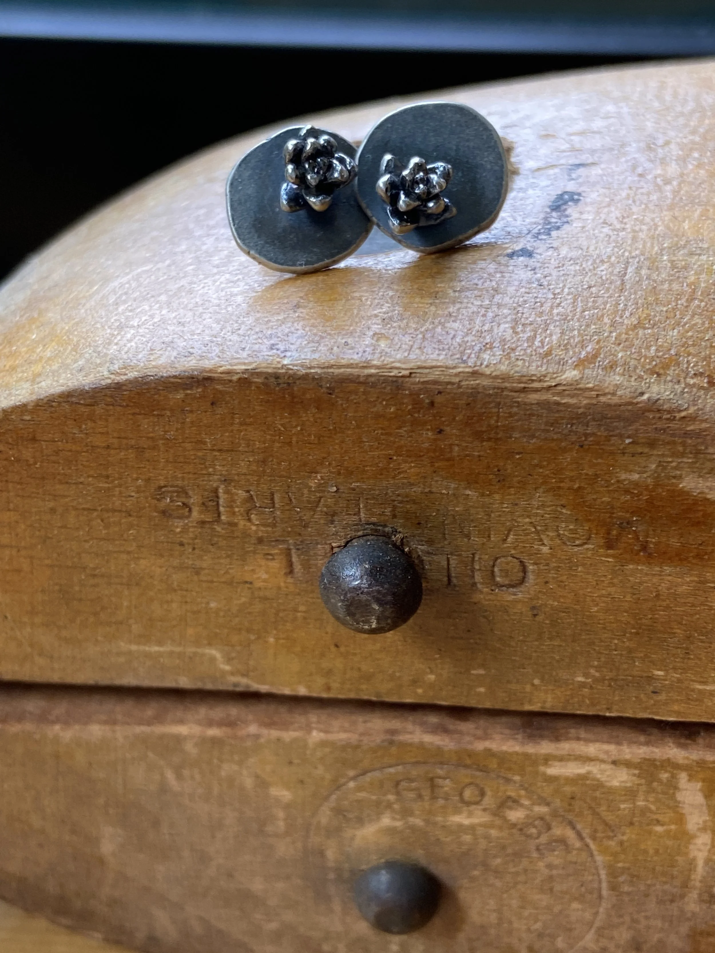 Tiny Cast Silver Succulent Post Earrings by My Brown Wren