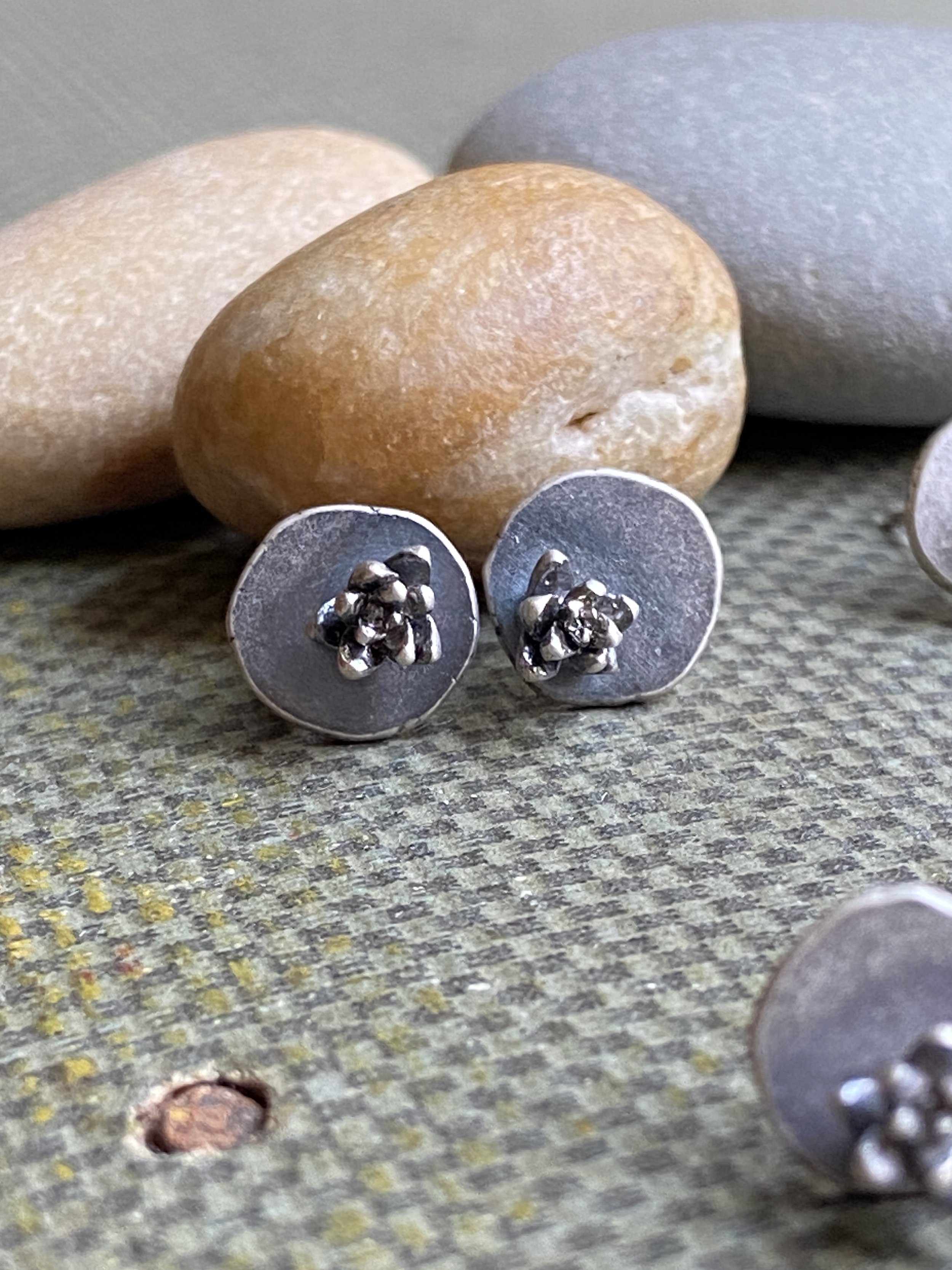 Tiny Cast Silver Succulent Post Earrings by My Brown Wren