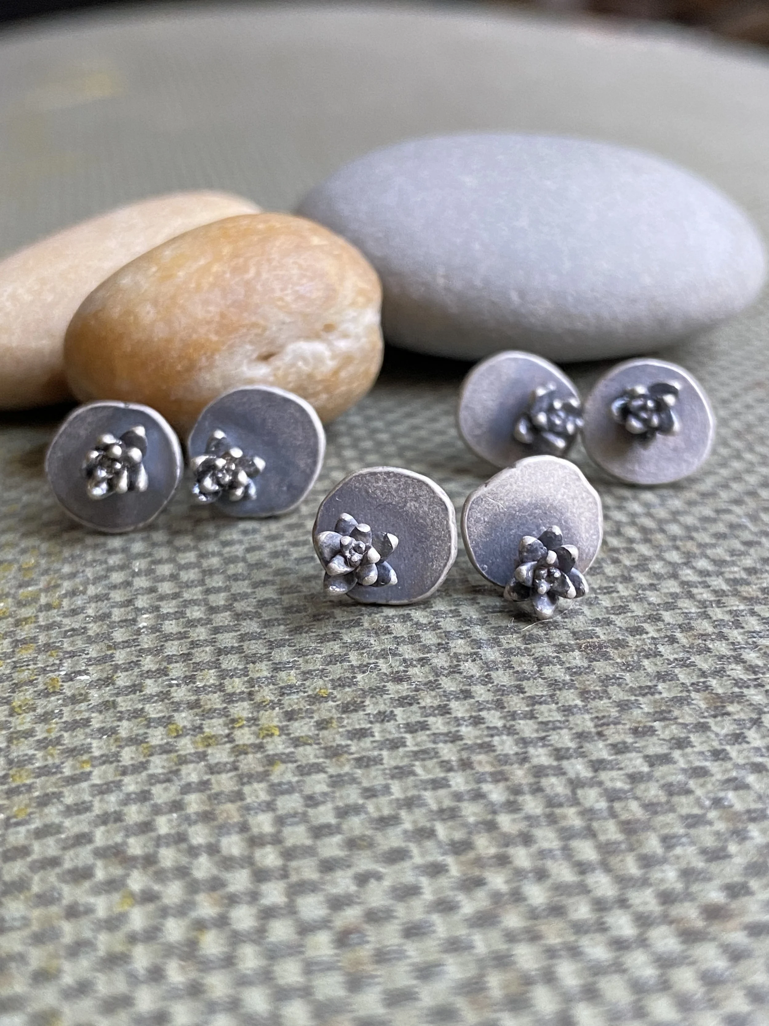 Tiny Cast Silver Succulent Post Earrings by My Brown Wren