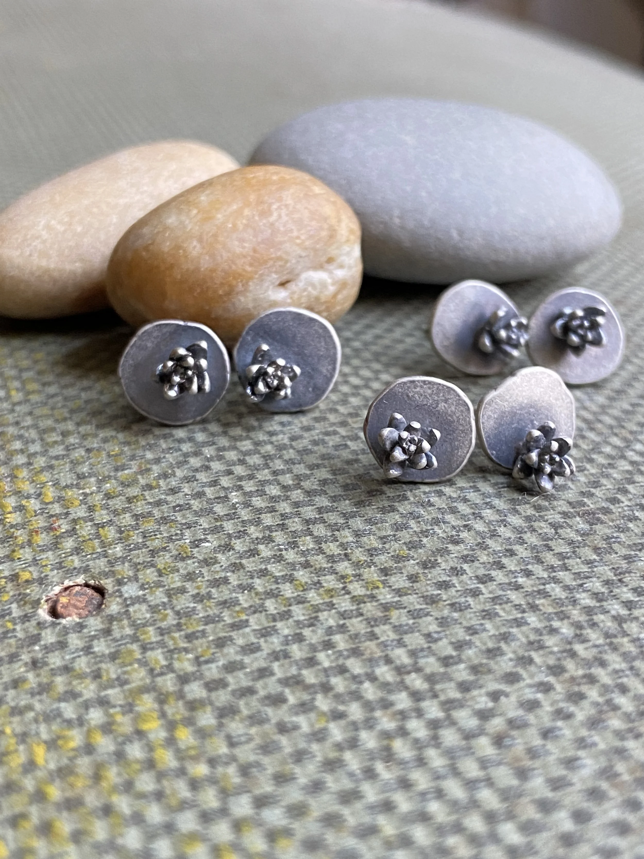 Tiny Cast Silver Succulent Post Earrings by My Brown Wren