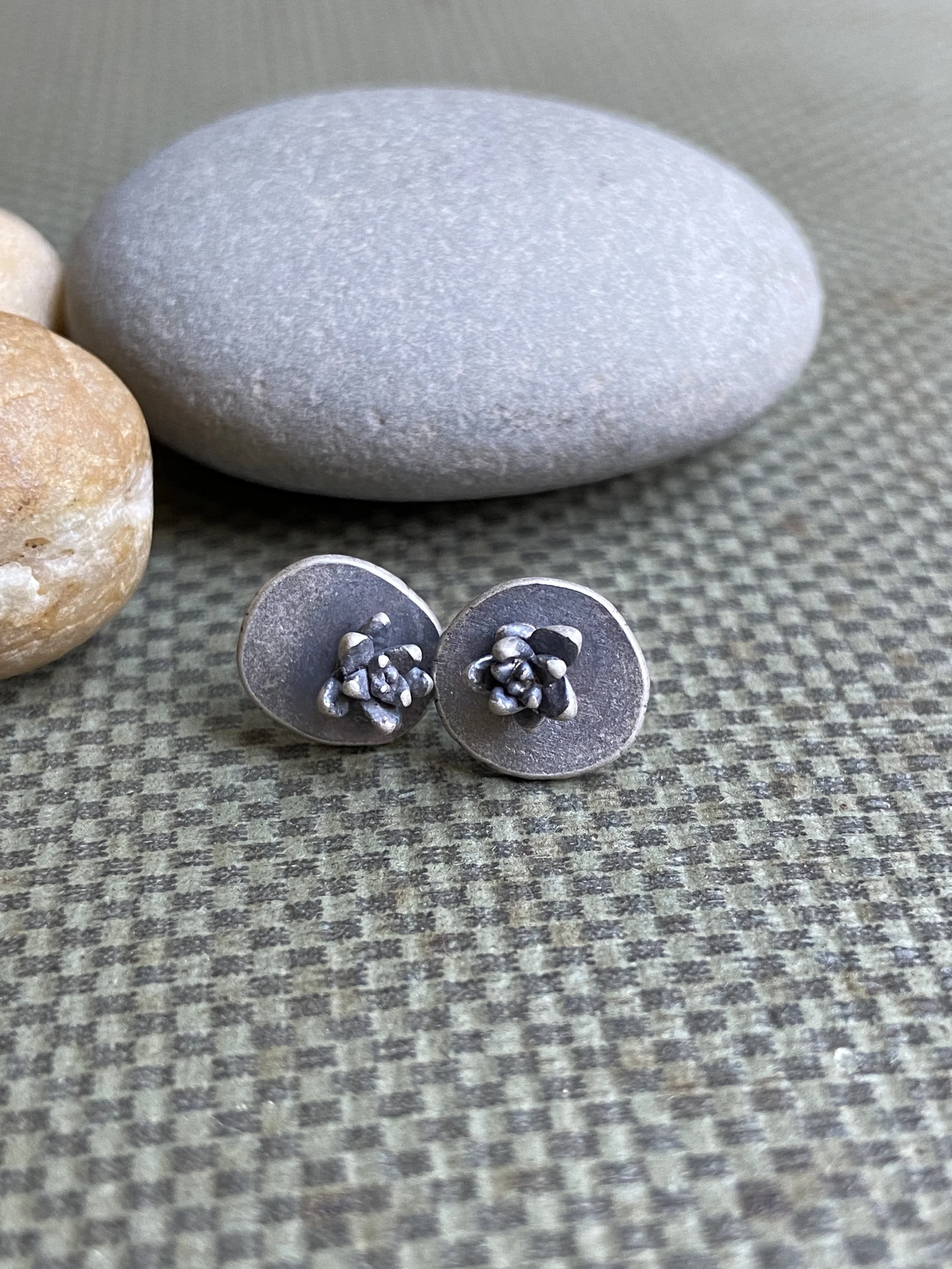 Tiny Cast Silver Succulent Post Earrings by My Brown Wren
