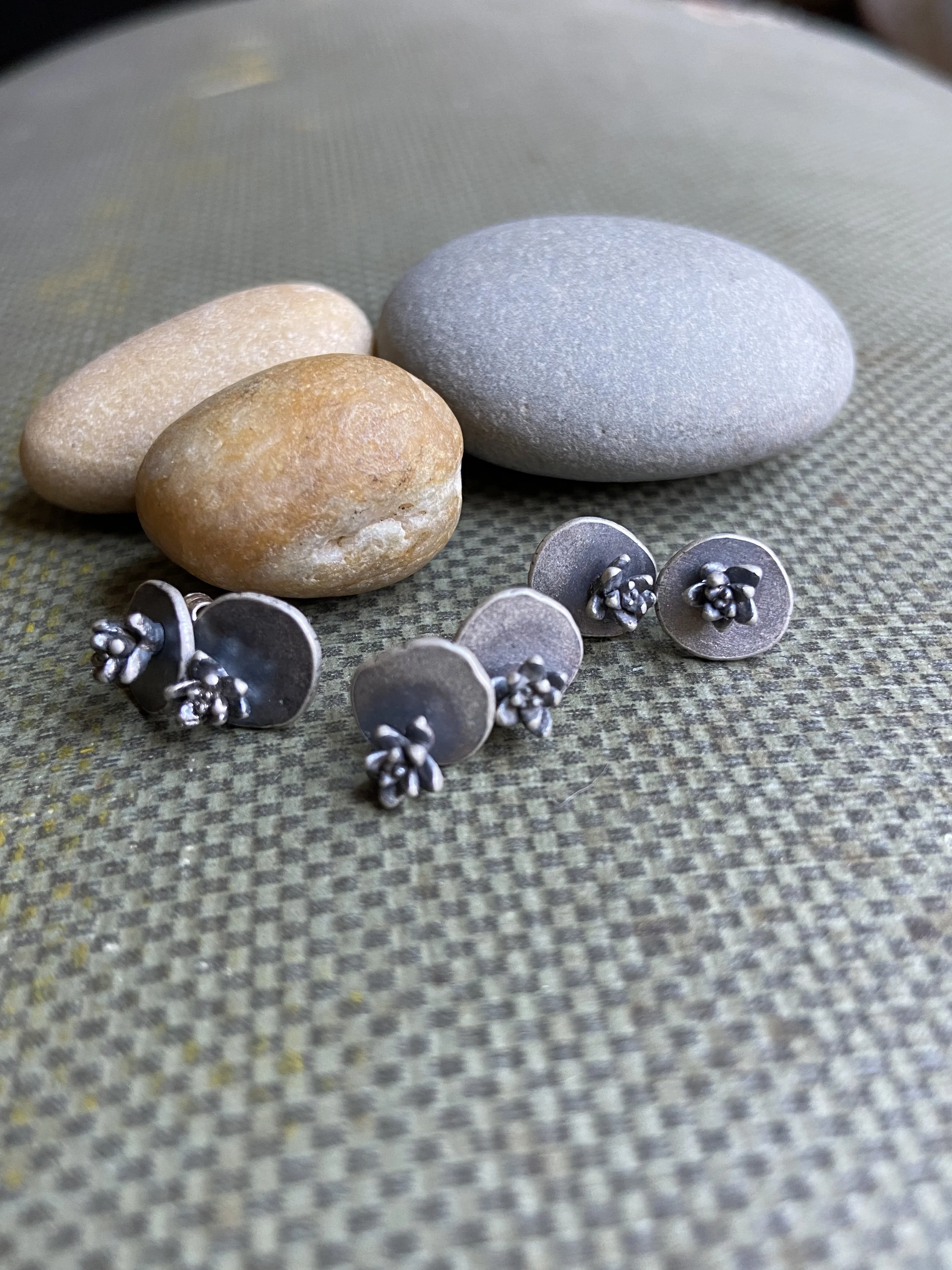 Tiny Cast Silver Succulent Post Earrings by My Brown Wren