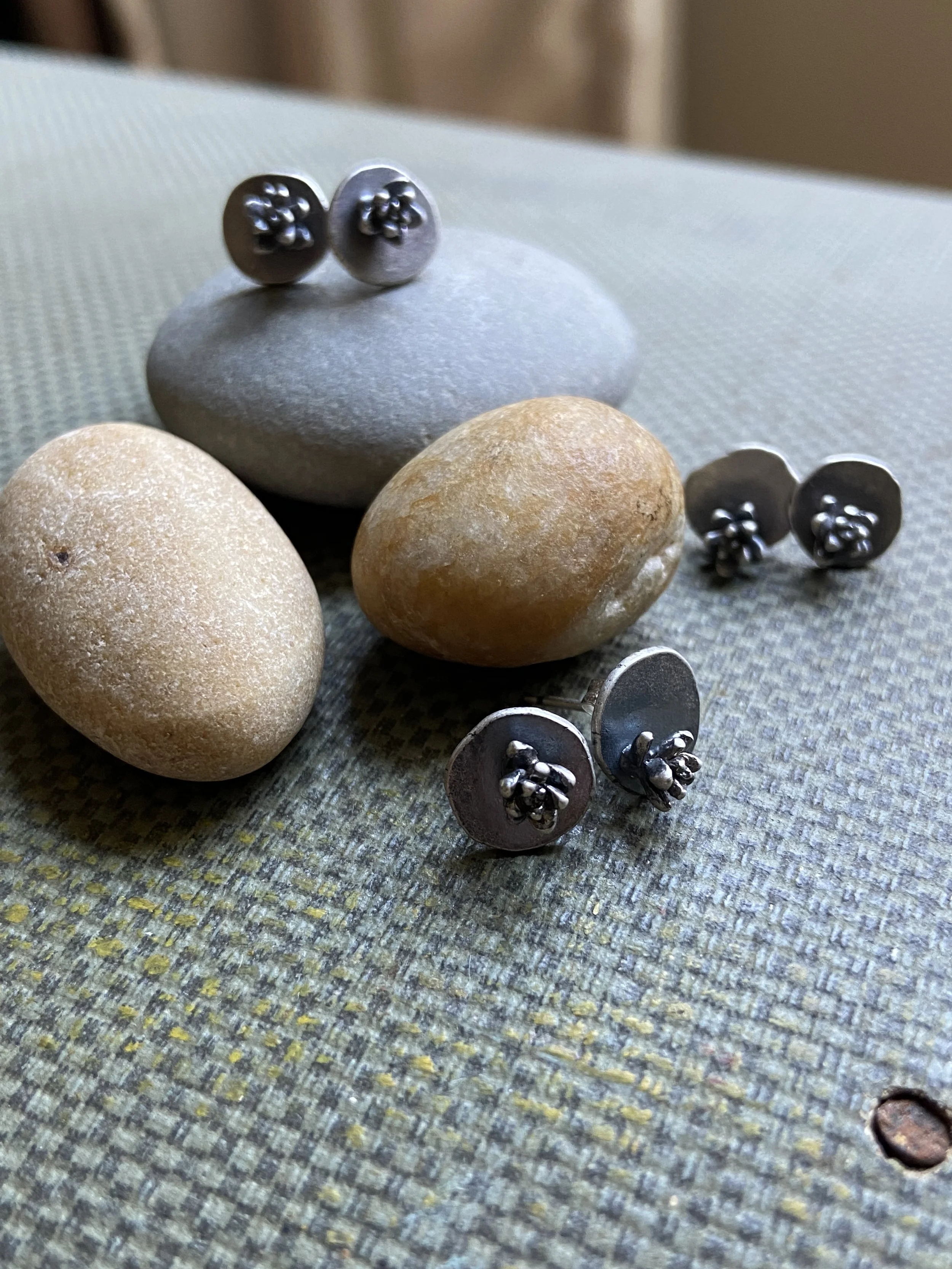 Tiny Cast Silver Succulent Post Earrings by My Brown Wren