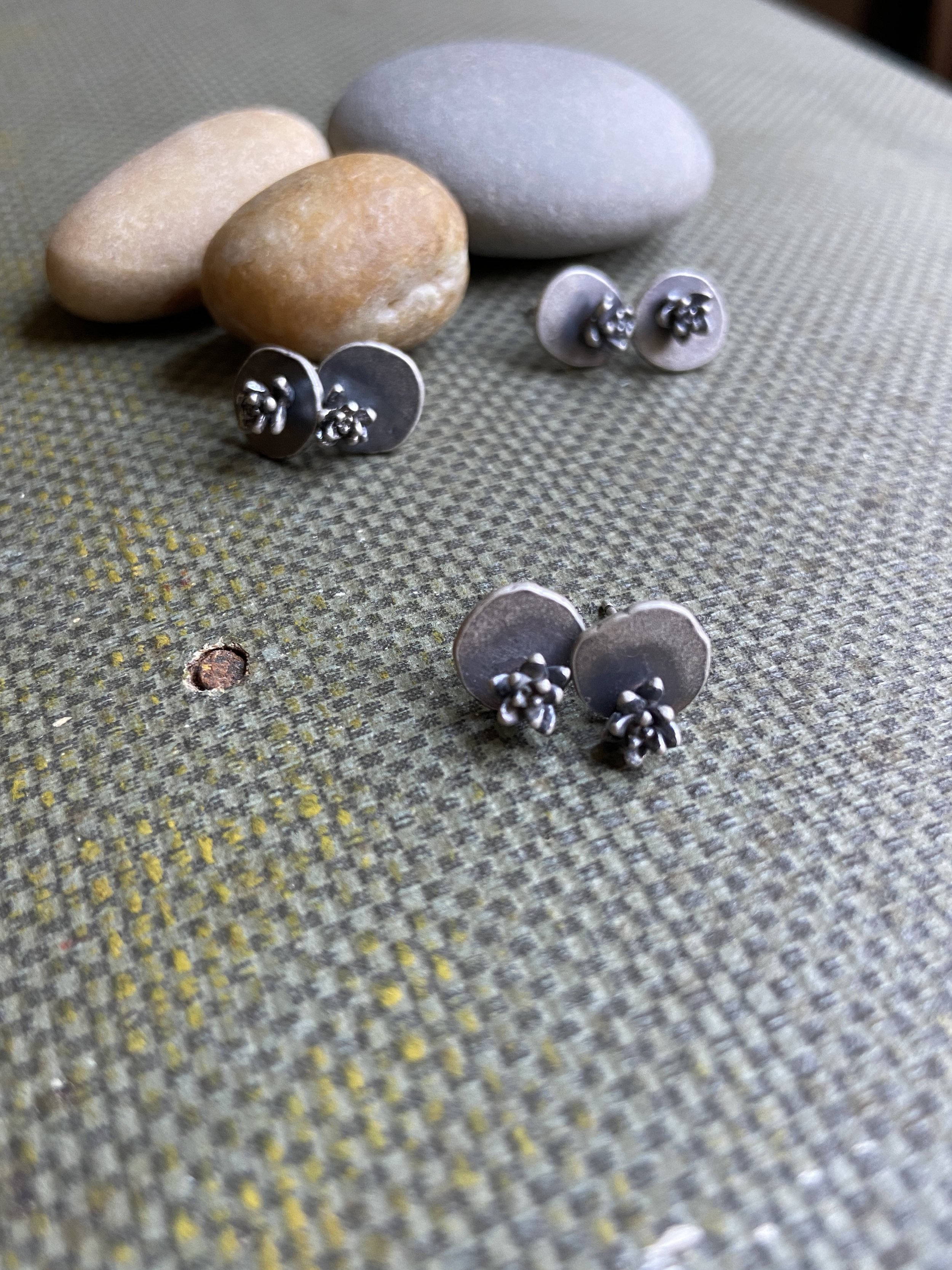 Tiny Cast Silver Succulent Post Earrings by My Brown Wren