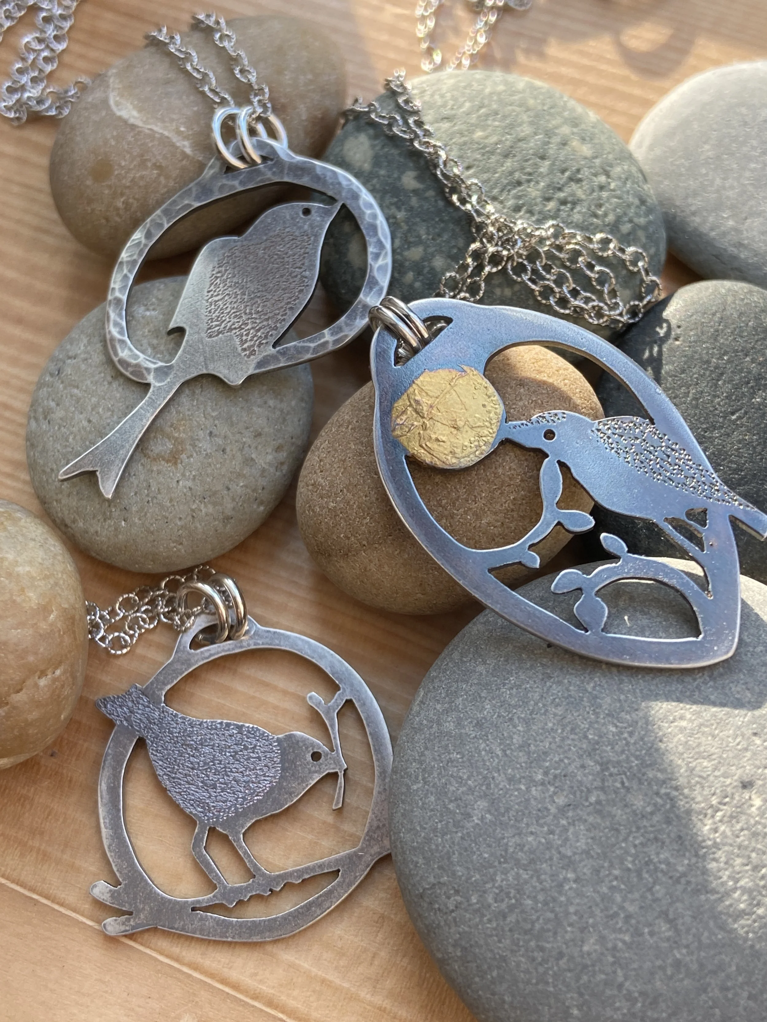 Saw Pierced Silver Bird Necklaces by My Brown Wren