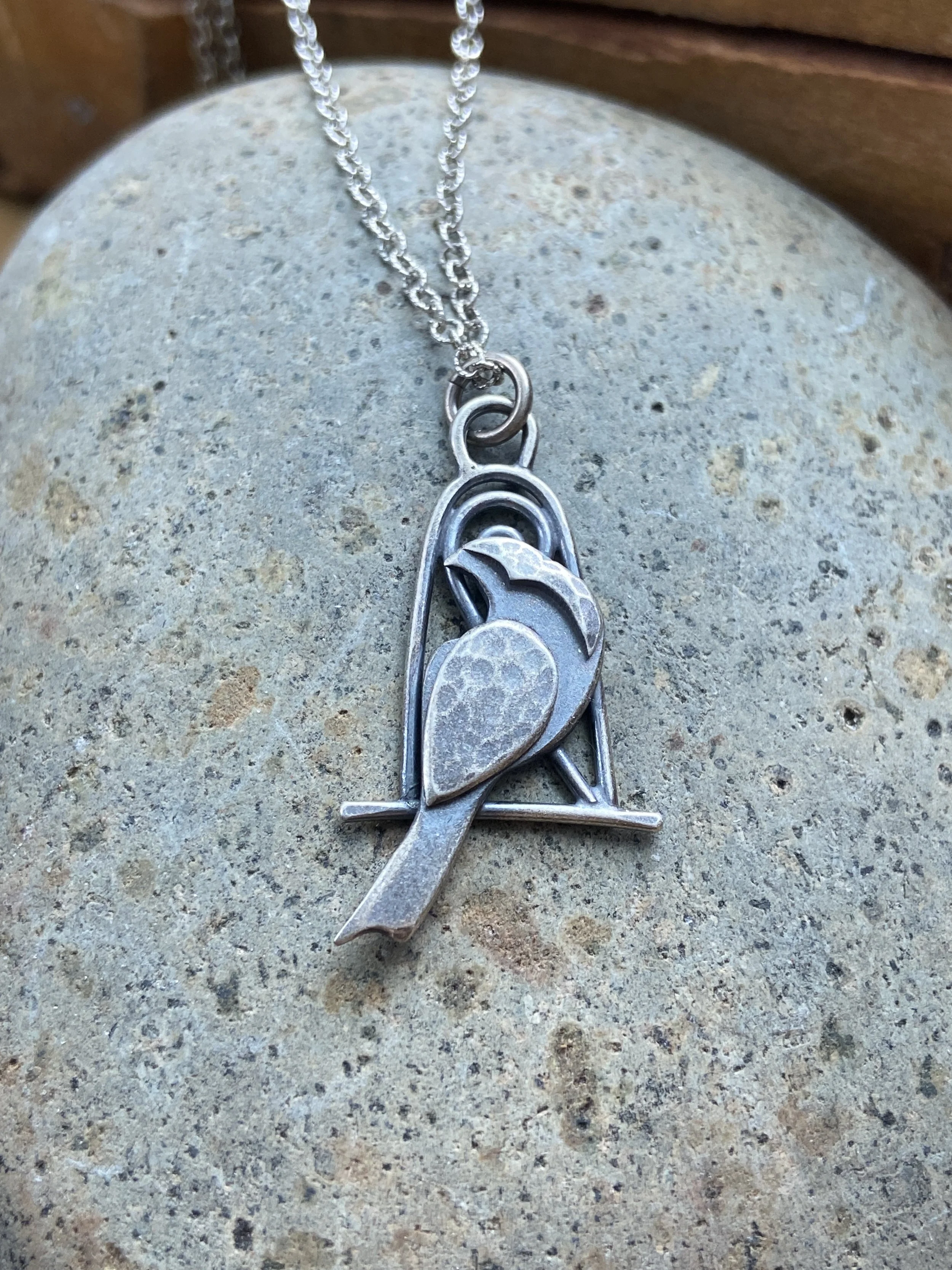 Art Deco Gazing Bird on a Swing in Sterling Silver