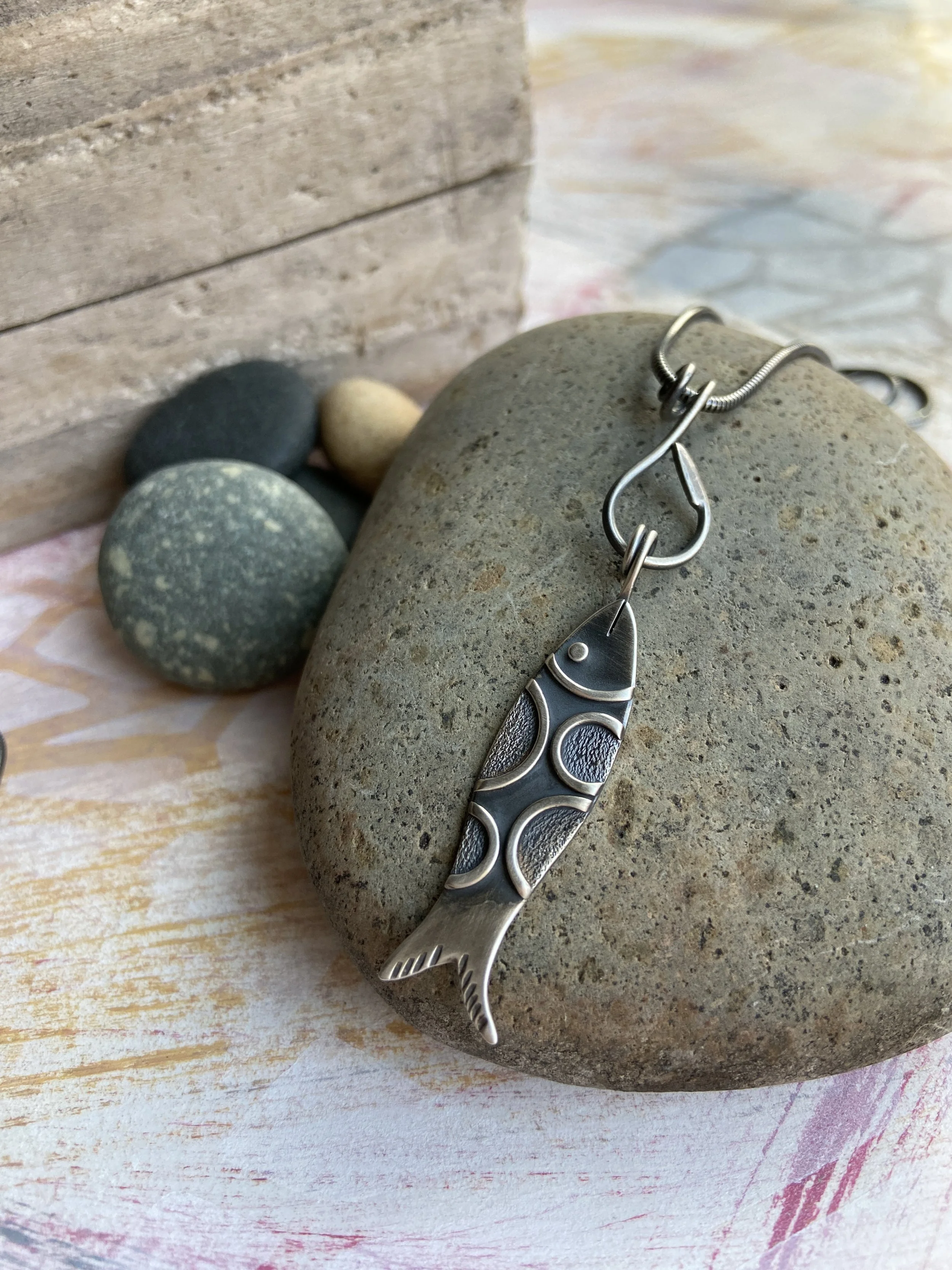 Claire Fish Pendant with Handmade Fish Hook Charm Keeper