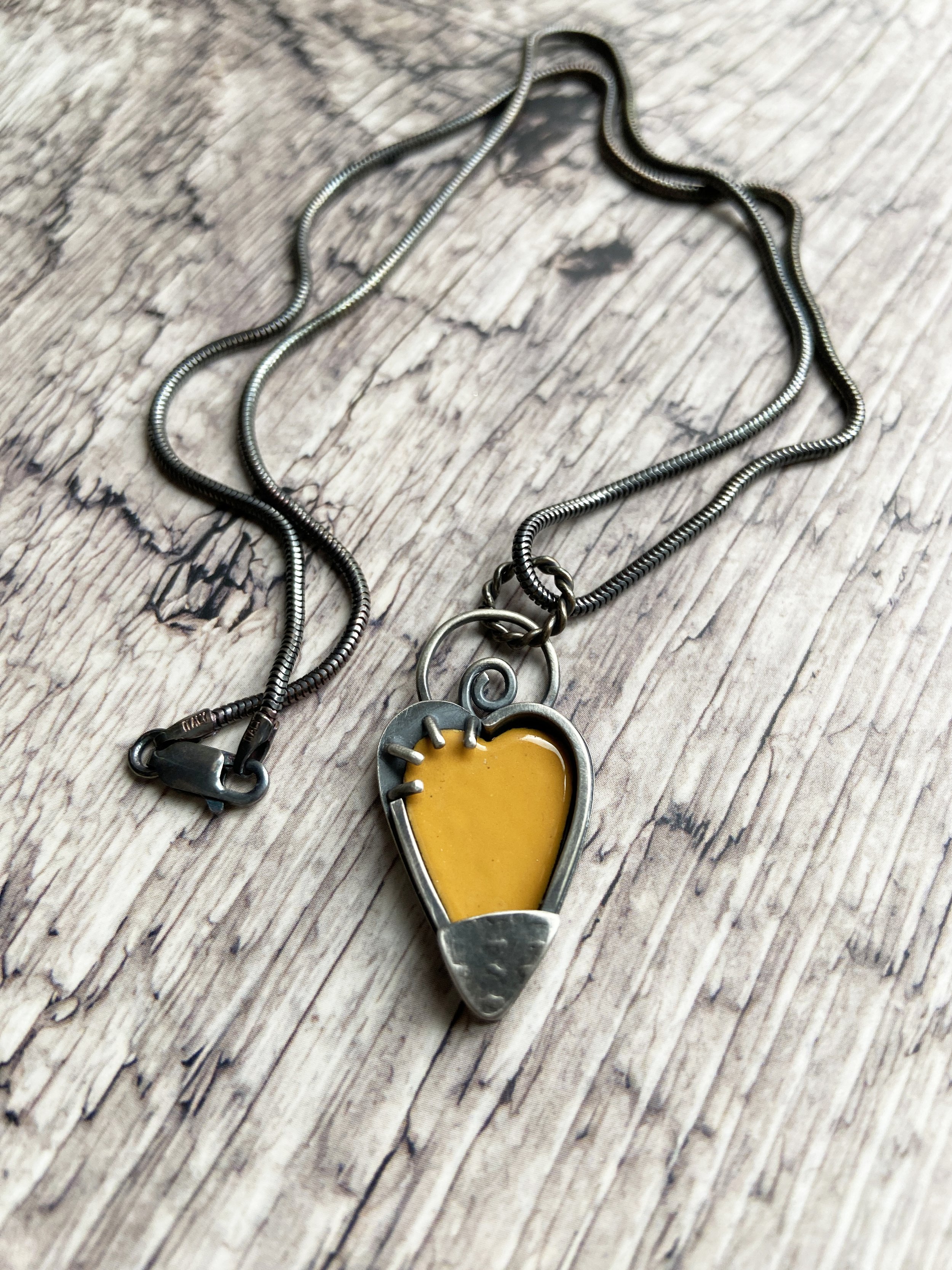 Swirly Yellow Enamel Heart Charm by My Brown Wren