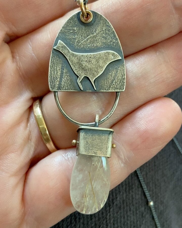 A tiny bird, some rutilated quartz and a touch of gold on a feminine chain ~ the perfect combo for you or your favorite gal. 

Mother&rsquo;s Day is just around the corner. I&rsquo;ll get the chain finished up and list her tomorrow. I&rsquo;ve also g