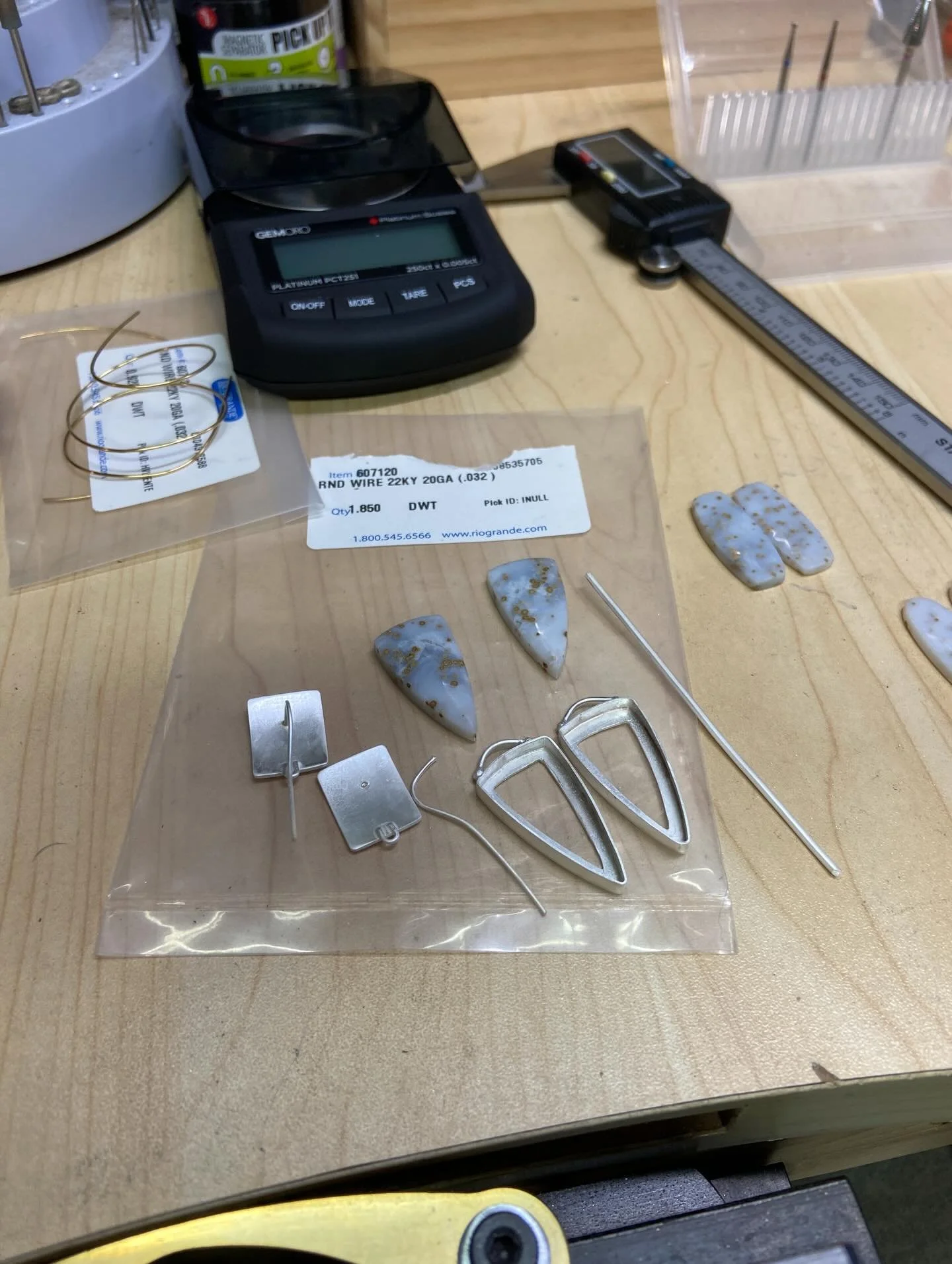 It might be time for a design change. I have been enriching the surface of the silver on the earring tops so I can apply 24k gold and the ear wire came off. Argh!  Some days aren&rsquo;t meant to be studio days I guess. 

#onmybench 
#mybrownwren 
#a