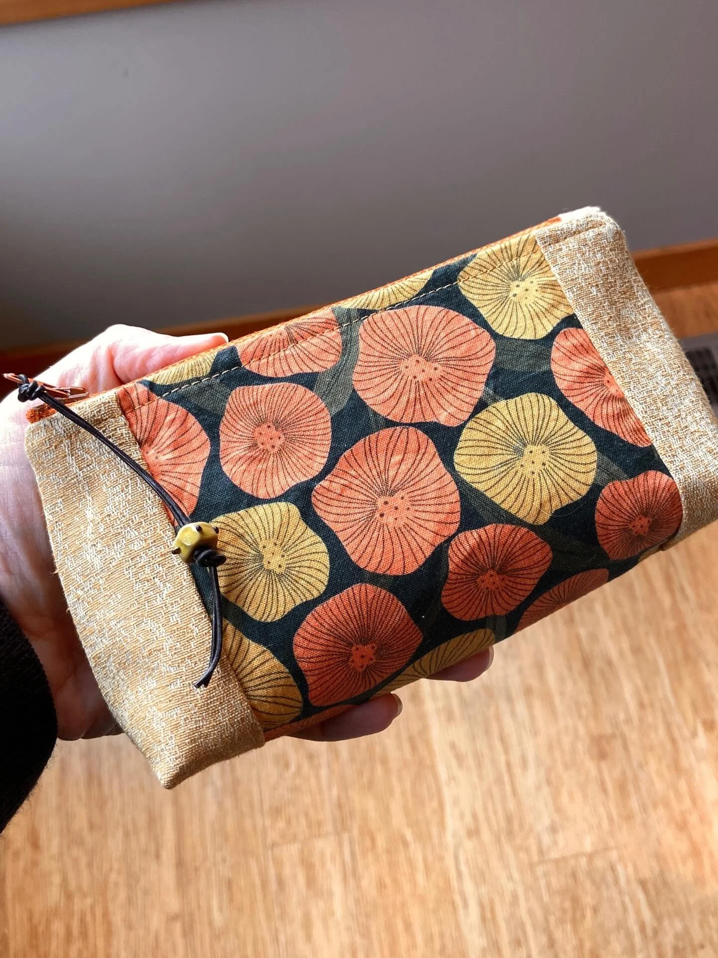 Another sweet little bag under my belt ~

This one is made from a collection of fabrics sourced from Japan, Seattle and our local thrift store. It&rsquo;s accented with a leather pull and handmade glass bead. 

I learn something new with each bag - l