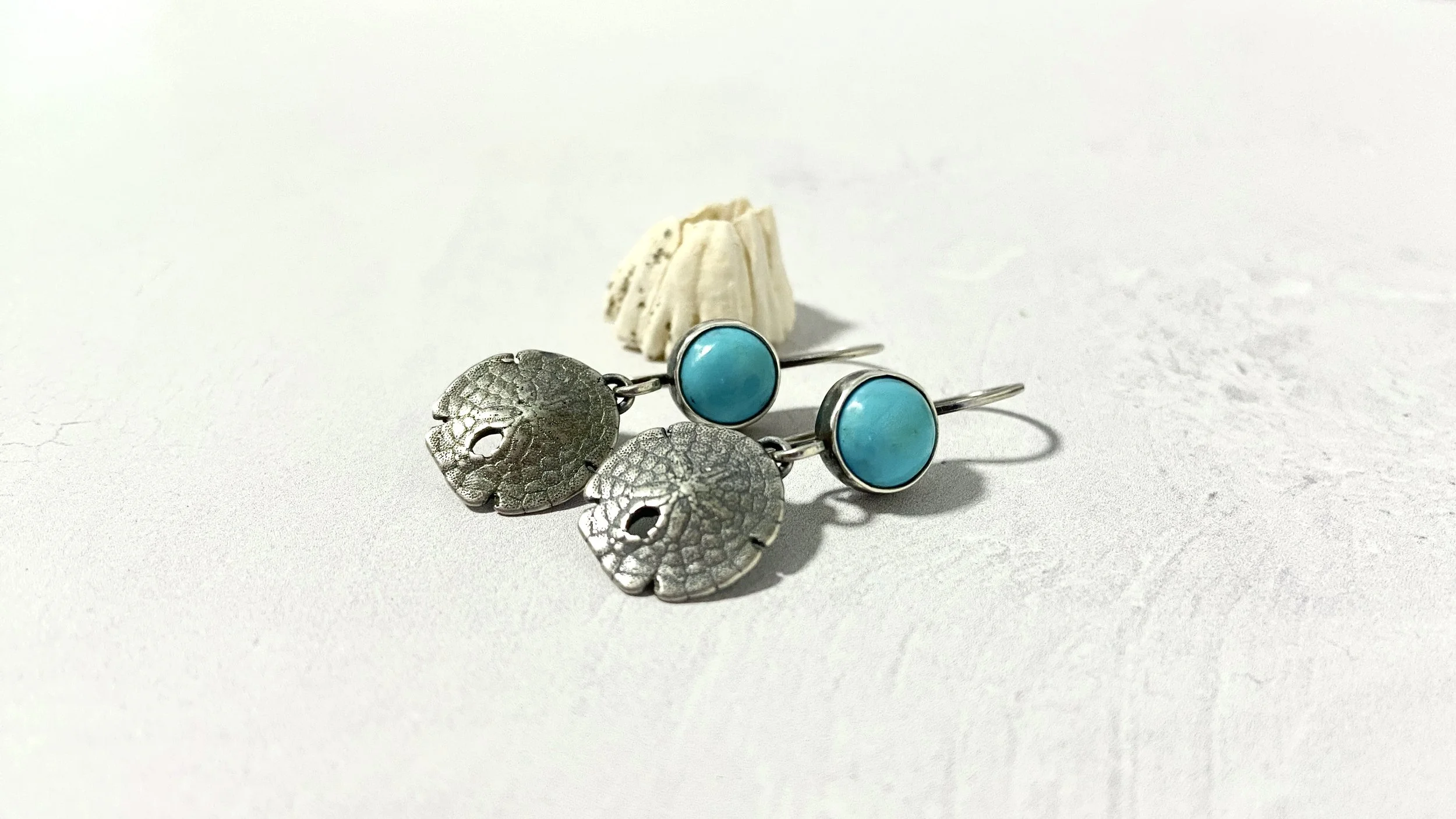 Sand Dollar Earrings with 8mm Kingman Turquoise