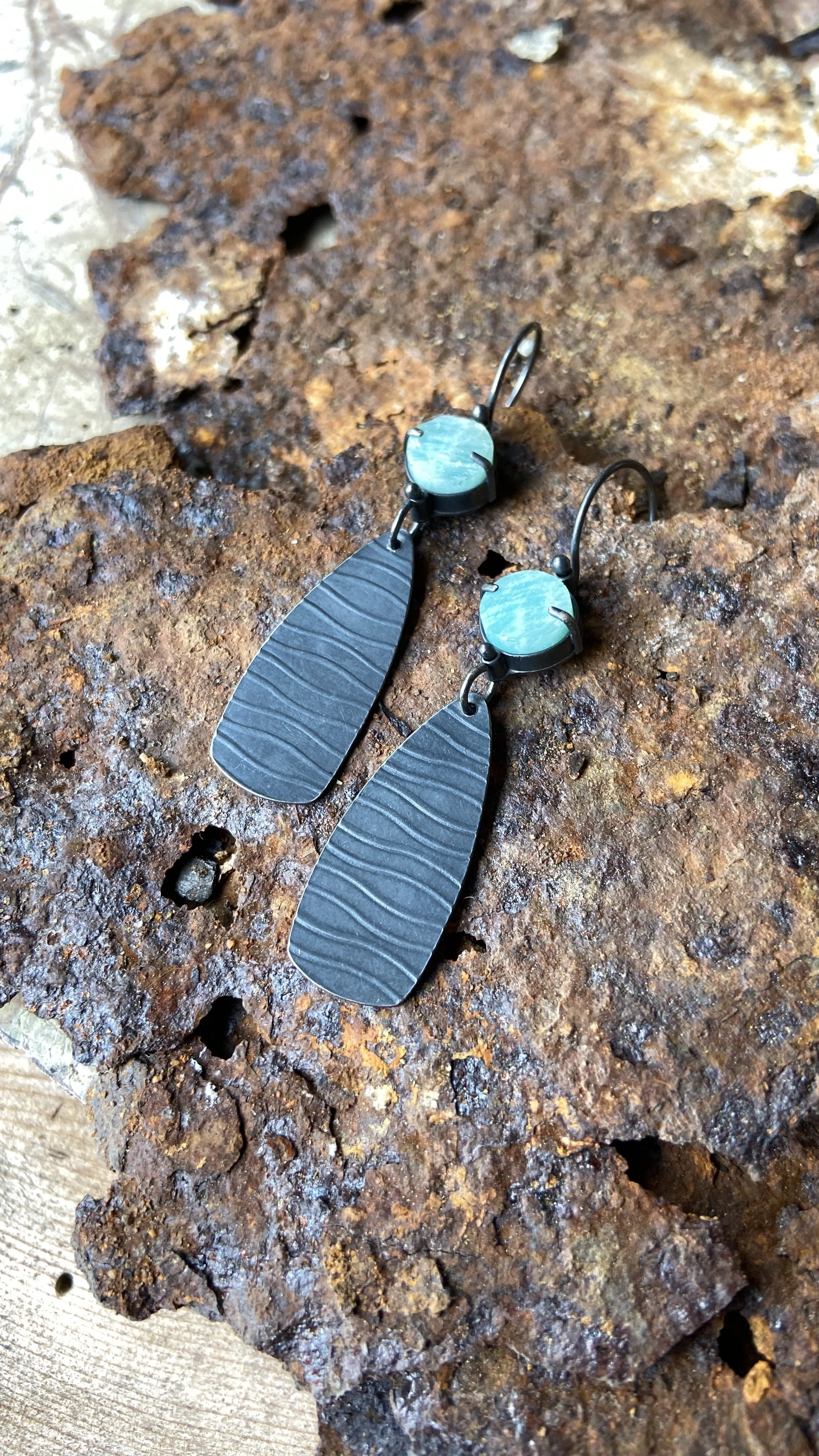 Amazonite and Silver Waves Earrings