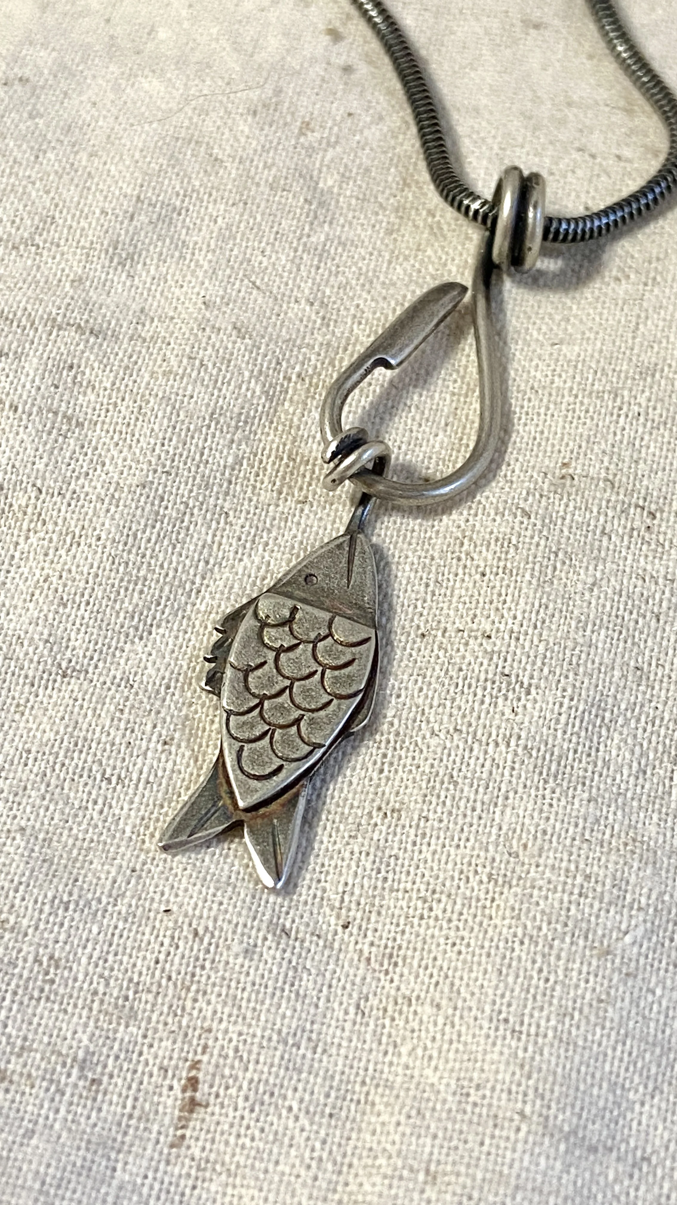 Charlie Fish Pendant with Handmade Fish Hook Charm Keeper