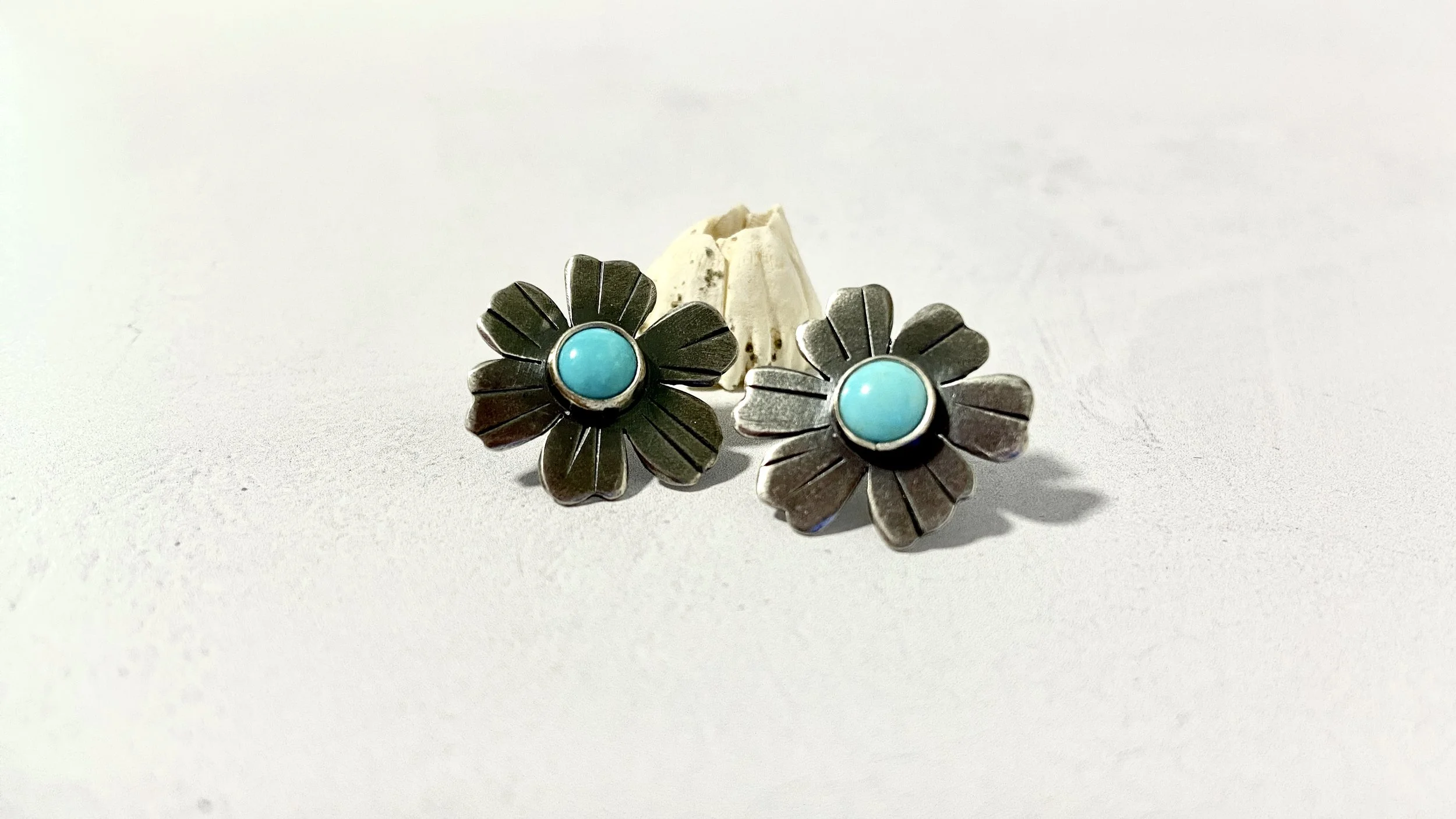 Turquoise Daisy Post Earrings in Sterling Silver