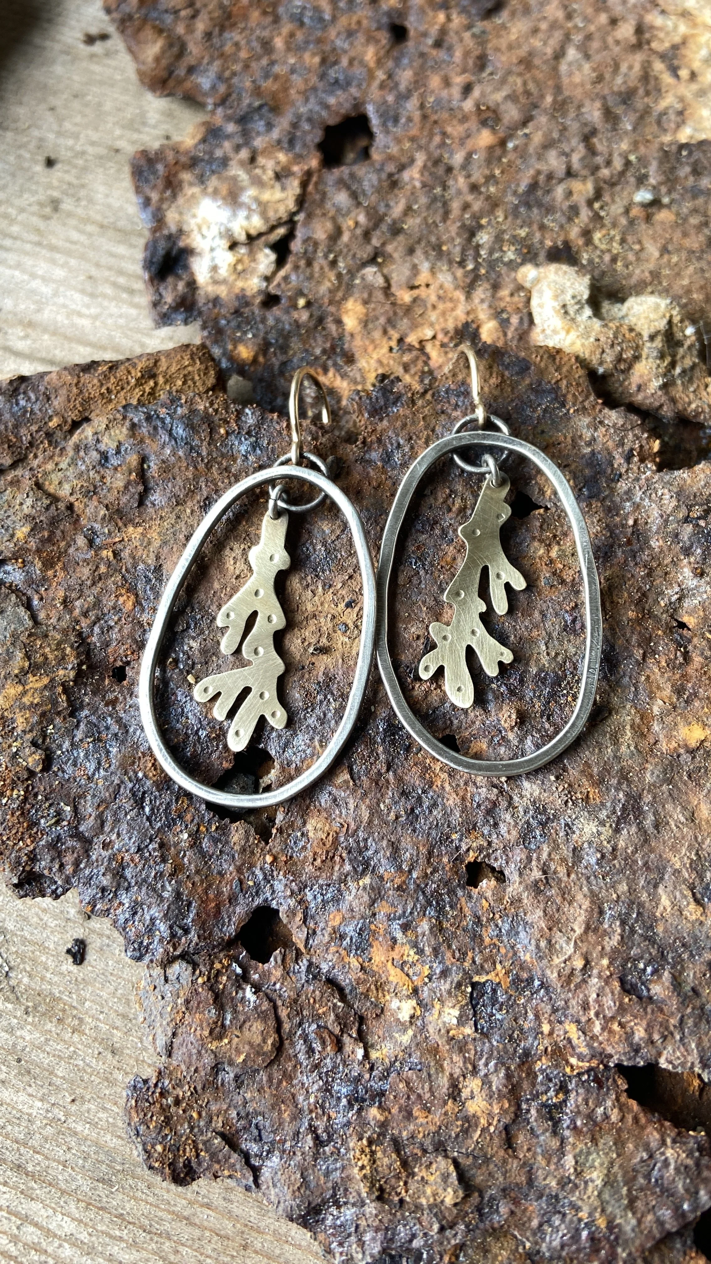 Mixed Metal Coral Hoop Dangles