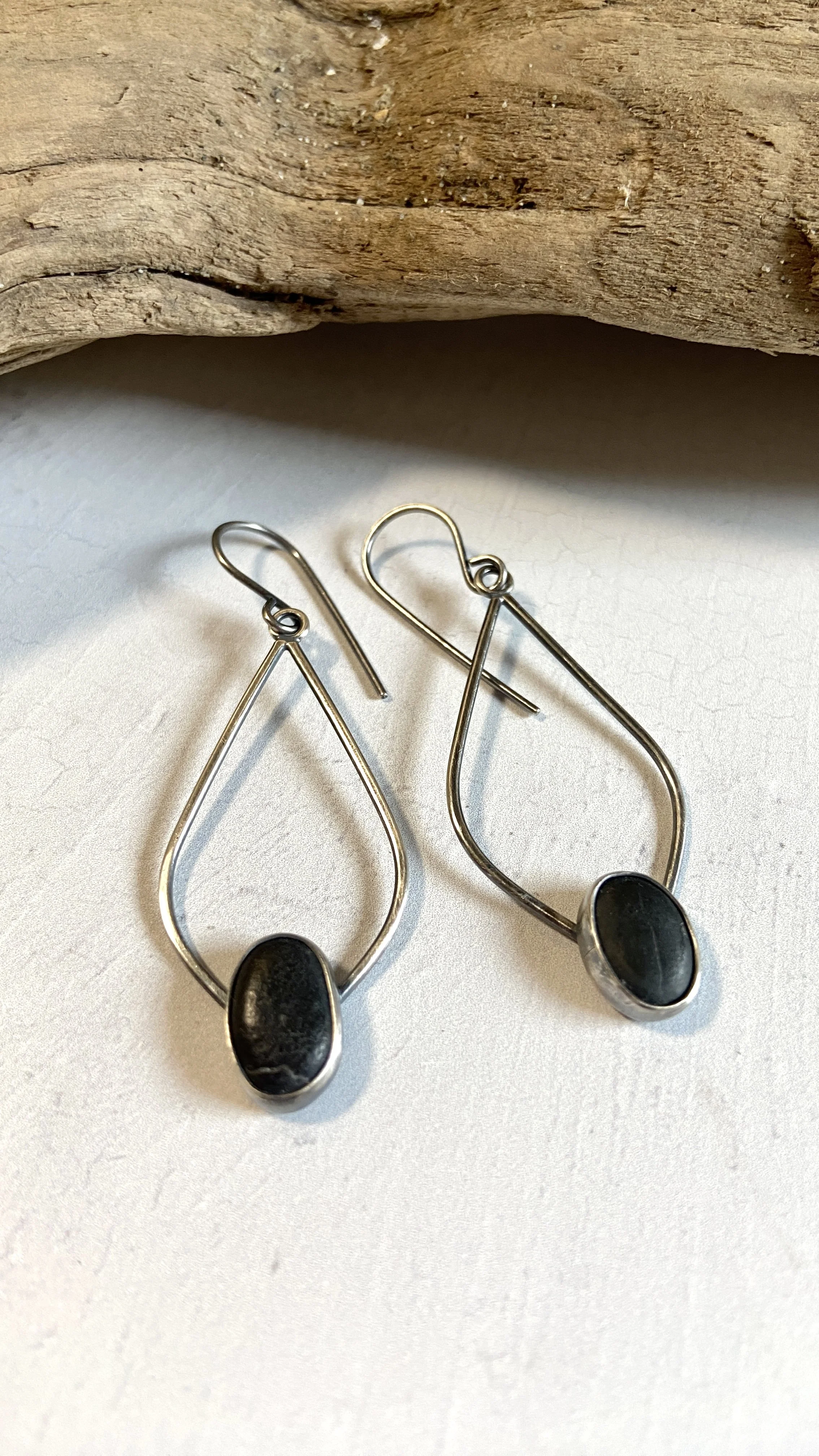 Silver Beach Pebble Dangle Earrings