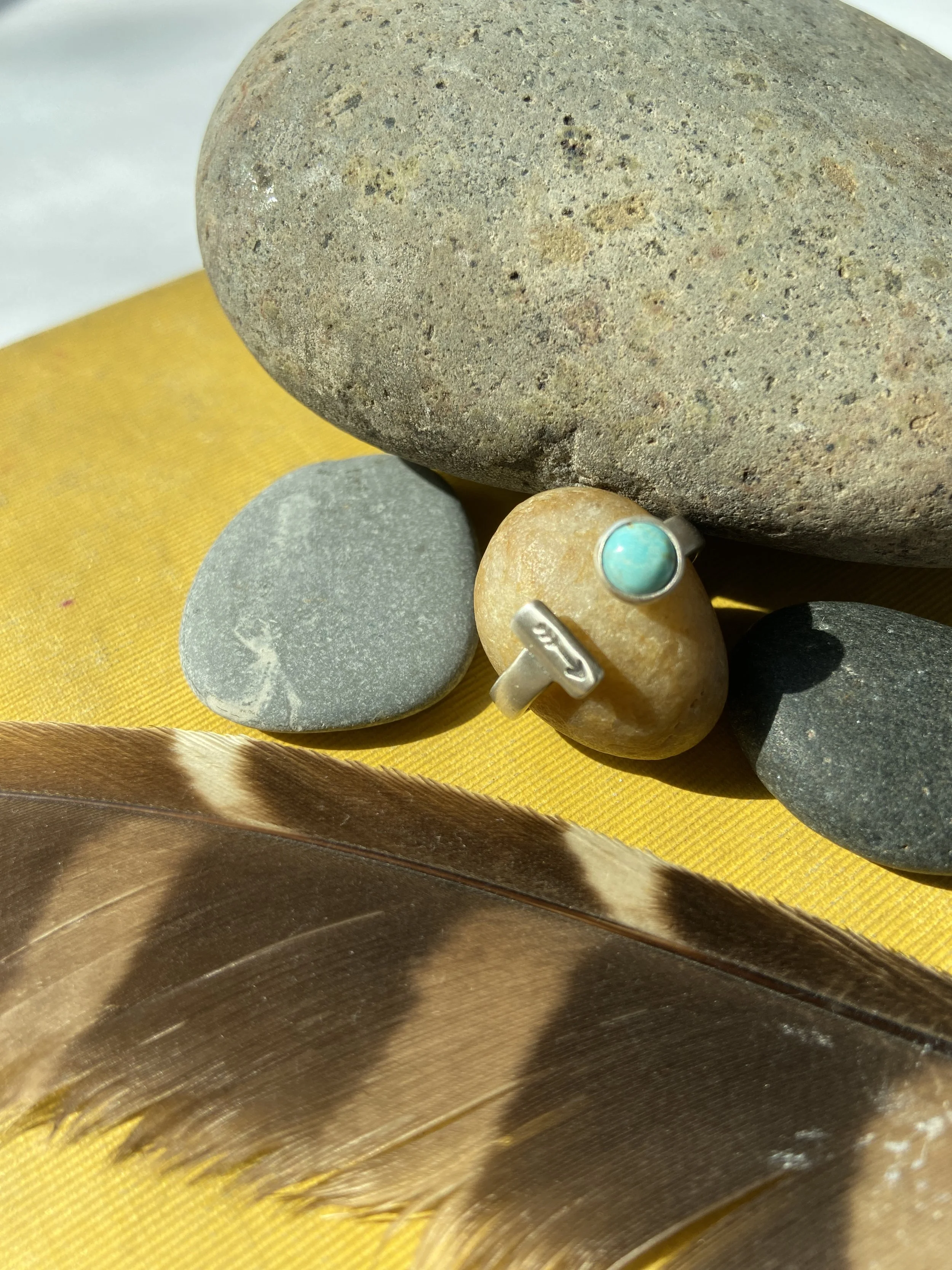 Silver and Turquoise Open Ring with Stamped Arrow