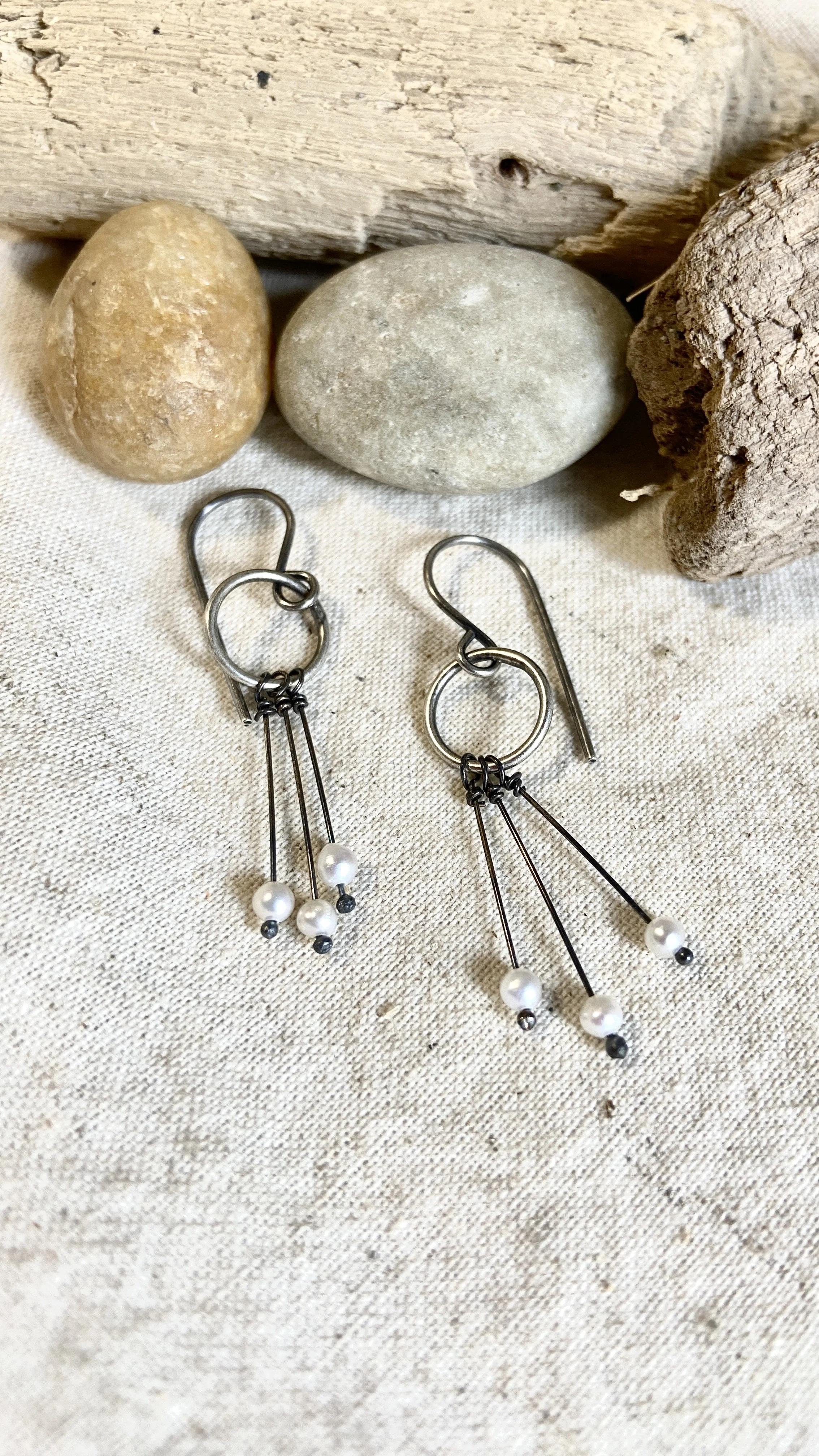 Elegant Silver Hoop Earrings with Freshwater Pearl Fringe