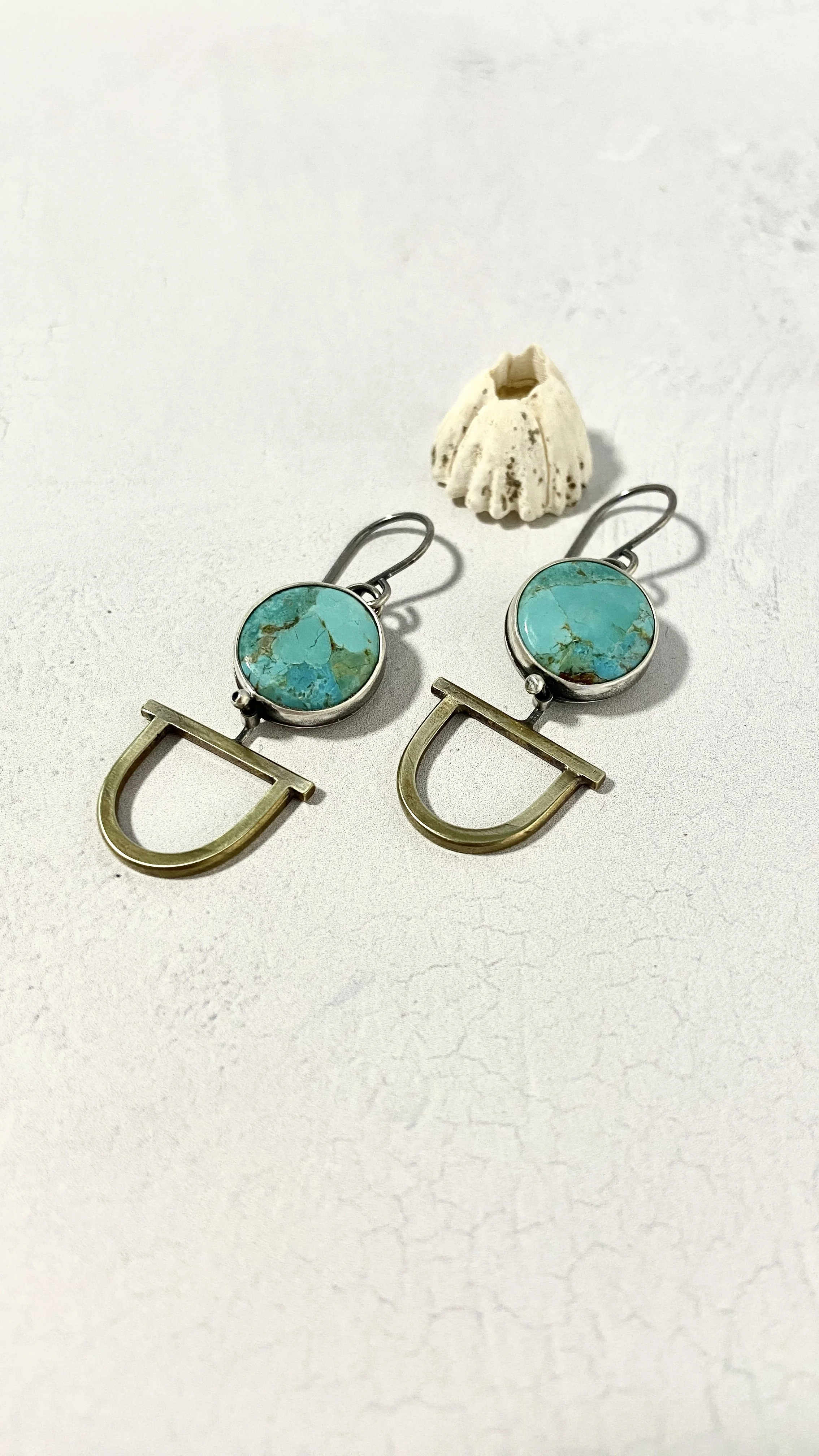 Inverted Arch Earrings with Mohave Turquoise Cabochons