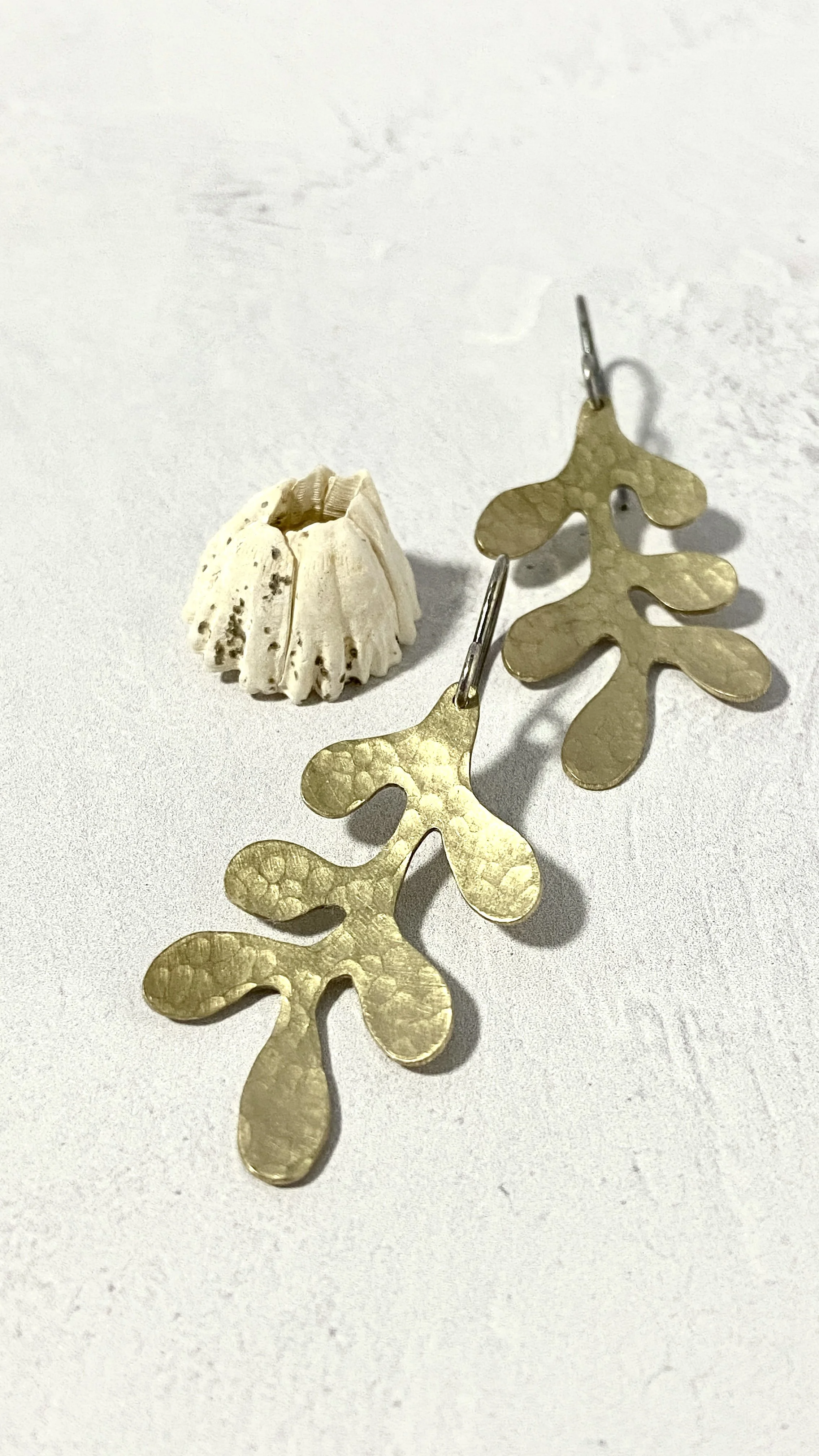 Matisse Style Hammered Brass Leaf Earrings