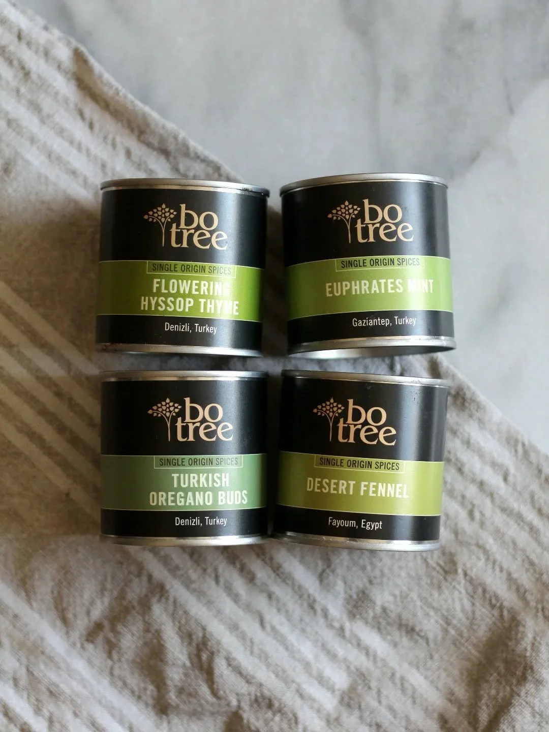 4 Single Origin herbs... perfect for enhancing the complex and diverse flavours of food.

Flowering Hyssop Thyme from Denizli, Turkey 
Euphrates Mint from Gaziantep, Turkey
Turkish Oregano Buds from Denizli, Turkey 
Desert Fennel from Fayoum, Egypt

