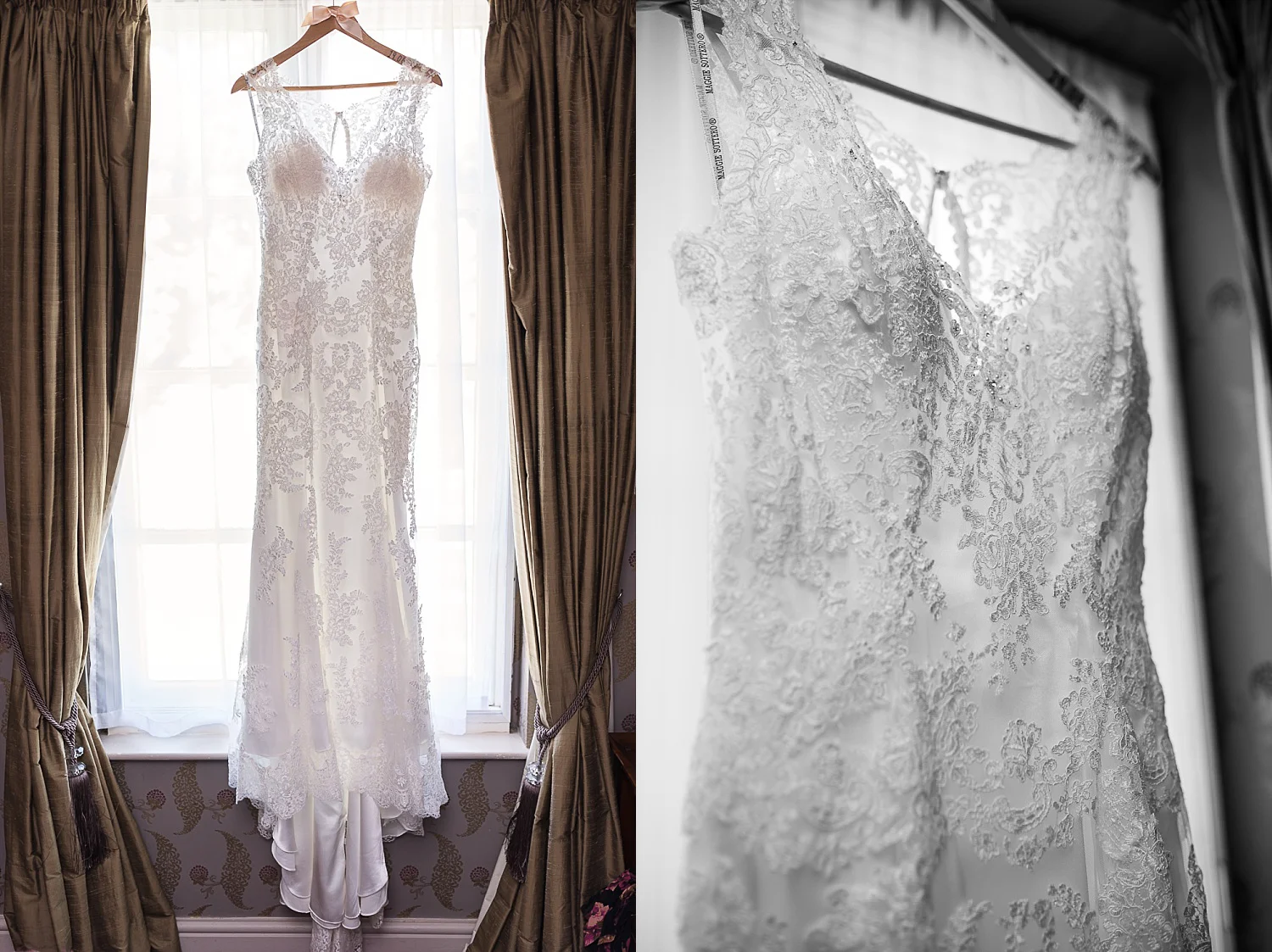 wedding dress portrait in window