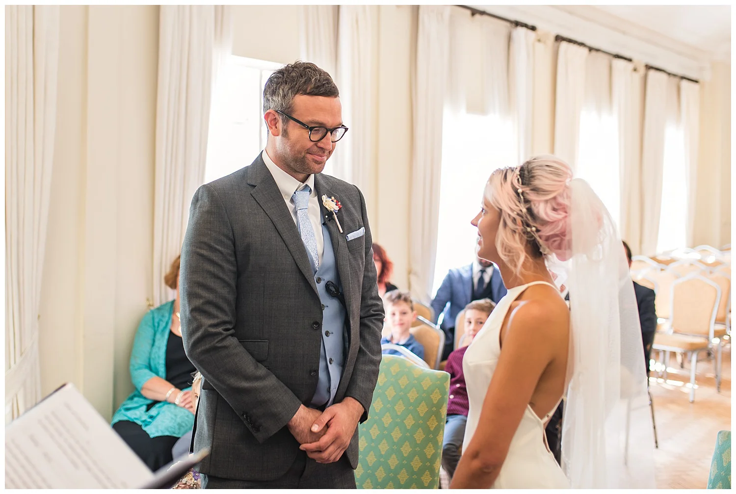 Bride and groom during wedding ceremony at York House Richmond