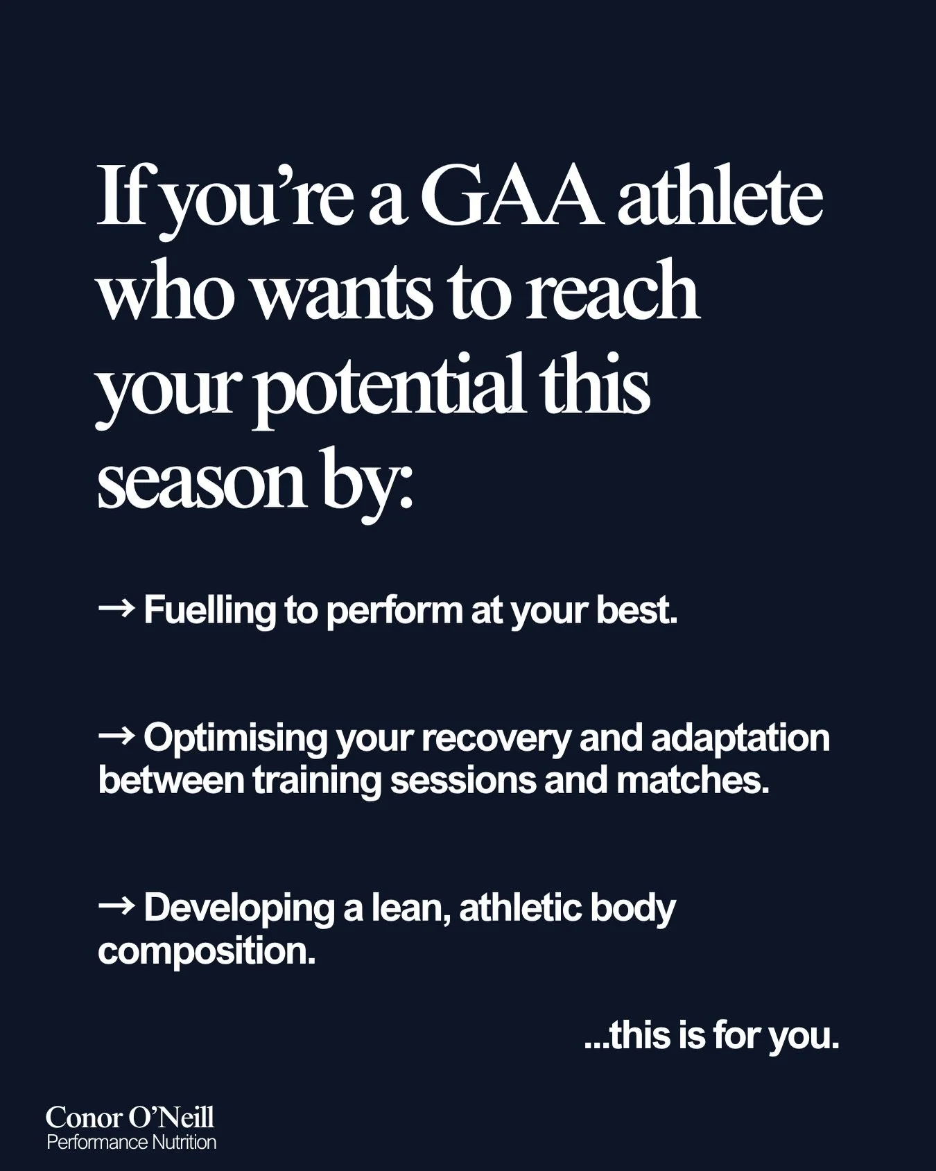 🏐🏑&nbsp;Opportunity for GAA players&hellip; 👇

If you&rsquo;re a GAA athlete who wants to reach your potential this season by: 

&rarr; Learning to fuel to perform at your best.

&rarr; Optimising your recovery and adaptation between training sess