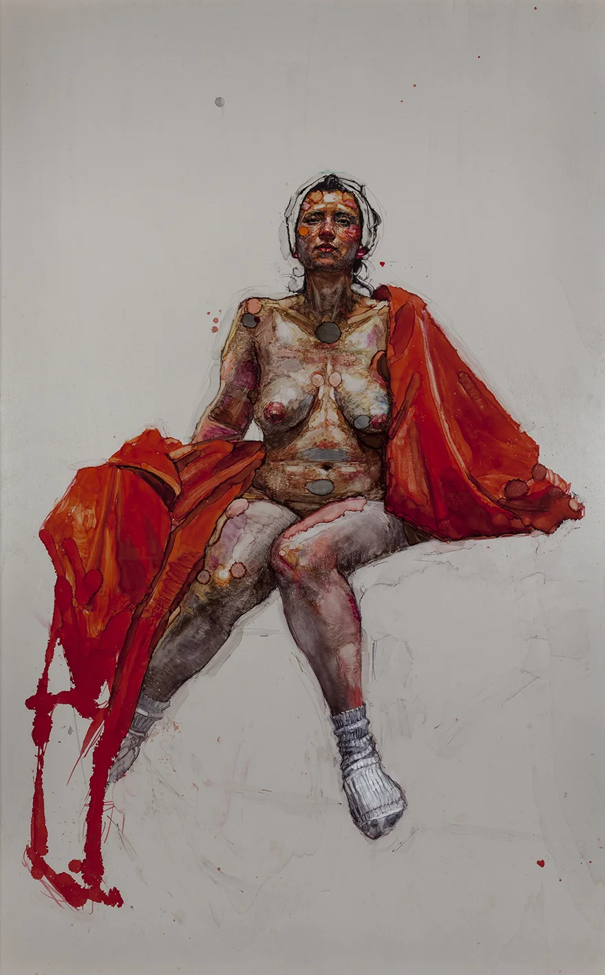 Woman with red sheet and white turban