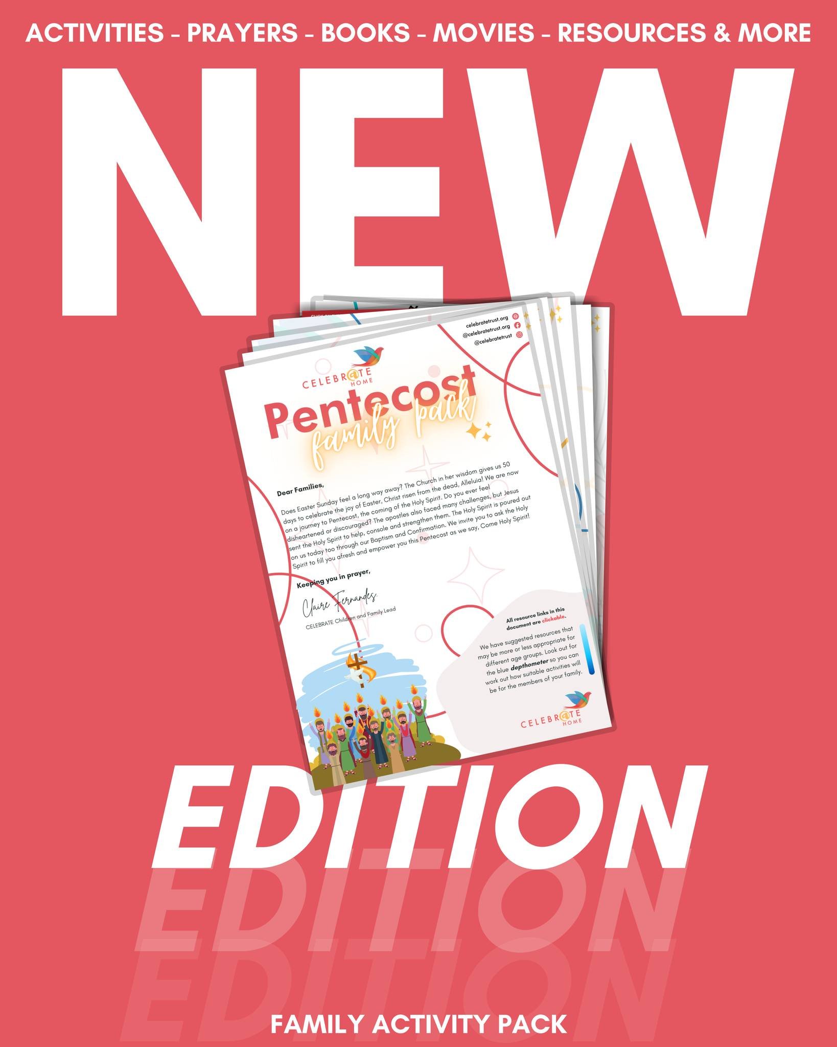 We're delighted to launch the latest edition of our Family Activity Pack on Pentecost 🔥

This pack is full of ideas to help prepare your hearts and minds for the descent of the Holy Spirit!

Download yours at www.celebratetrust.org/onlinefamilyactiv