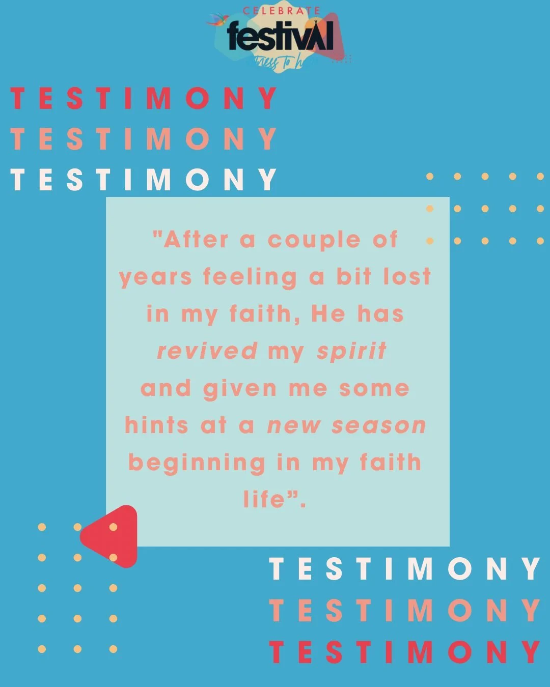 A beautiful and powerful testimony from CELEBRATE Festival 2025🙏

If you too desire your spirit to be revived and your faith renewed then why not consider joining us on 15th to 19th August 2026?! God has so much in store! 🎪🎊