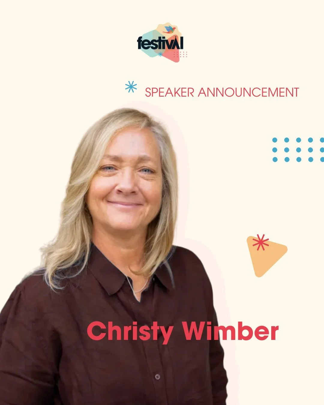We can't wait to welcome Christy Wimber to CELEBRATE festival 2026! ✨✨✨ 

Christy Wimber from the USA is a Christian speaker and author who has been involved with church planting for many years. 🇺🇸

Her teaching is both inspiring and down to earth.