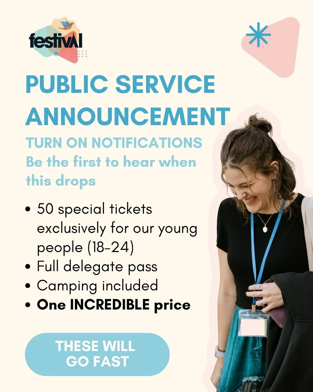 📣 Help us spread the word!

We're releasing 50 exclusive Joel's Bar tickets for young adults aged 18 - 24 at CELEBRATE festival in August.
⛺ Full Joel's Bar pass
⛺ Camping included
✨ Available at a special promotional price
Do you know a young perso