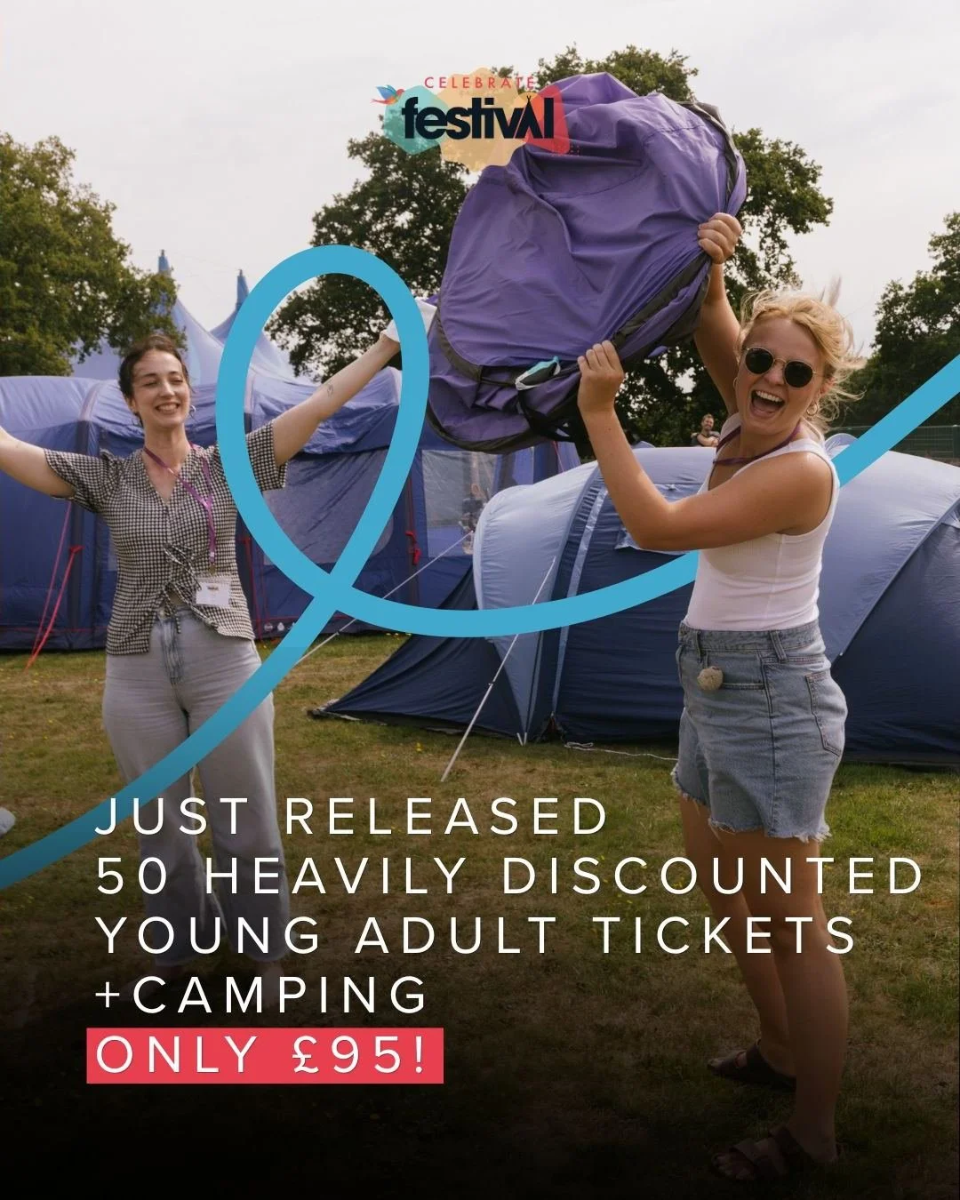 😎Your summer just changed. We've released 50 heavily discounted young adult tickets with camping to CELEBRATE festival this August. Only &pound;95* (usually &pound;155+) generously made possible by CREW Trust @ccr_england_and_wales 
🎫⛺
Act now, bec