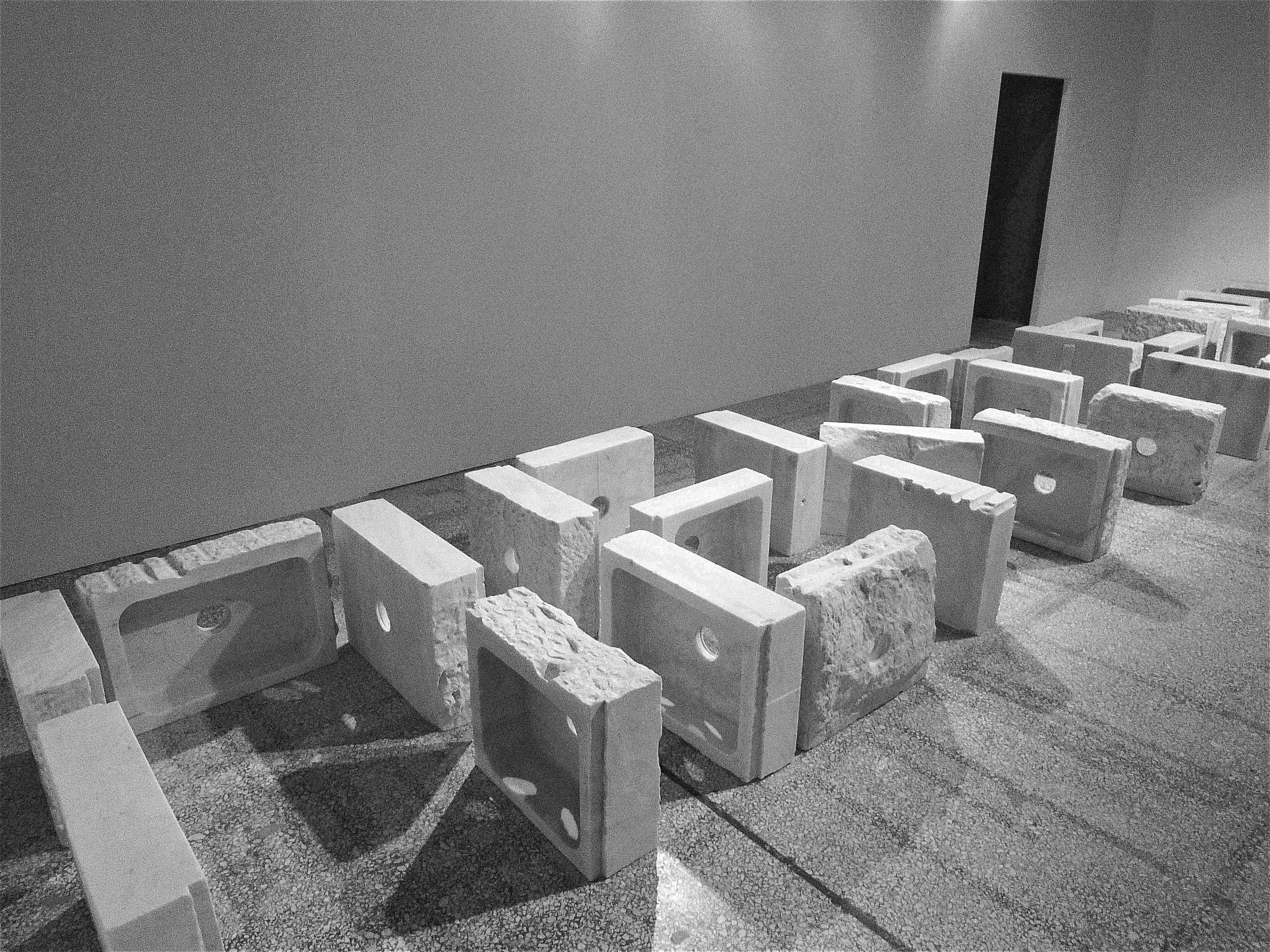 "Hollow mountain", 2011 Pendelic marble installation view Thessaloniki biennial 4 curated by Adelina Cuberyan van Furstenberg 2013