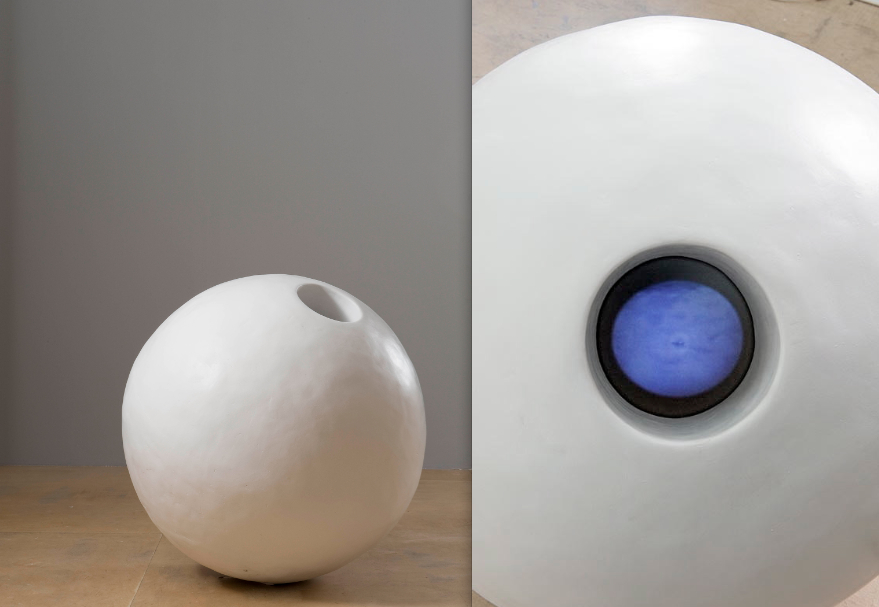 "Earthbound", 2009 video mixed media. On right: interior detail 5 sec. video loop 