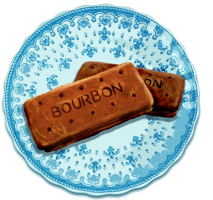 Painting of Bourbon biscuits in china plate