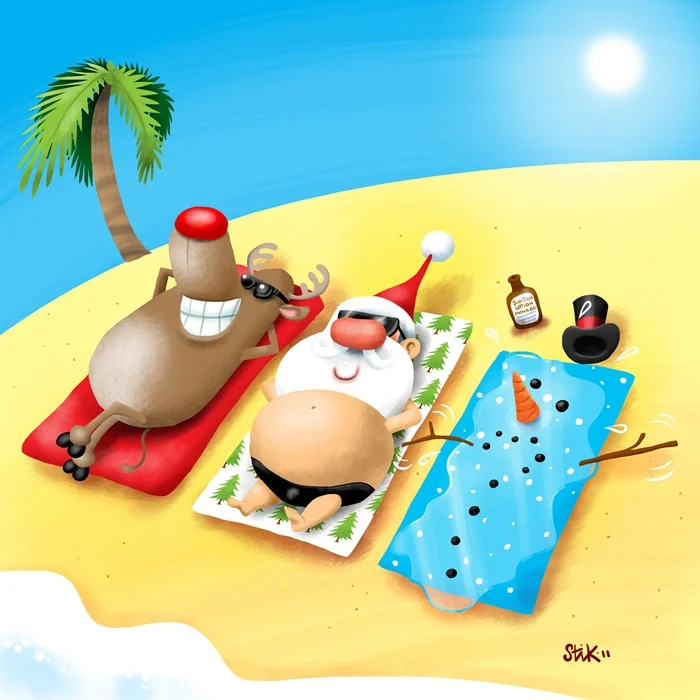 Man and cow taking sun bath cartoon art