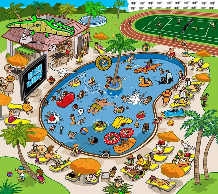 Illustration of people enjoying in swimming pool