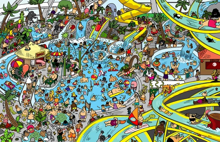 Illustration of people swimming in pool