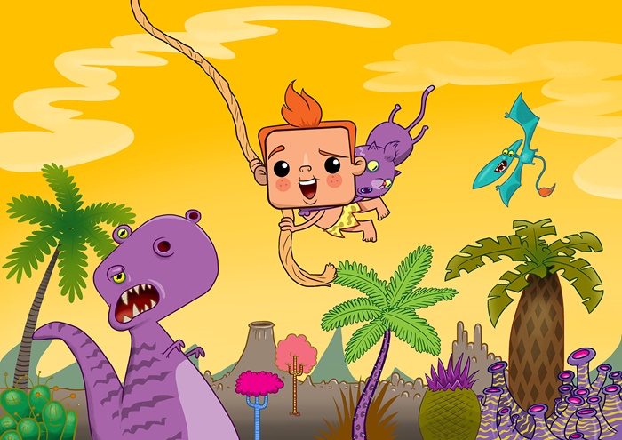 Cartoon kid swinging