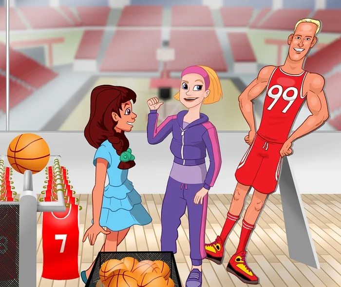 Ladies discussing about basketball player