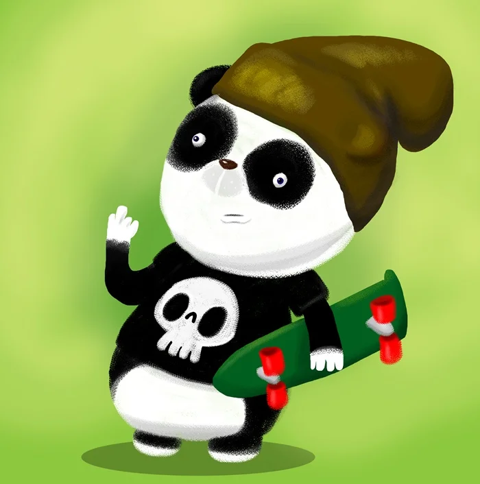 Cartoon panda holding a skateboard