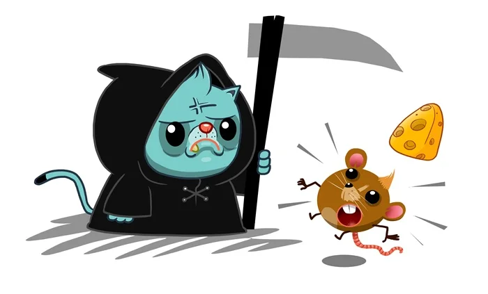 Fight for cheese between cat and rat digital art