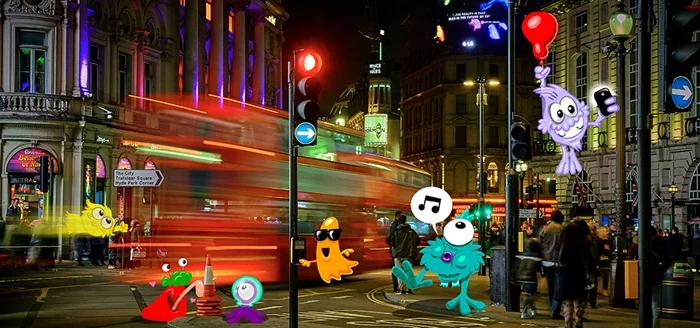 Cartoon characters on busy London street